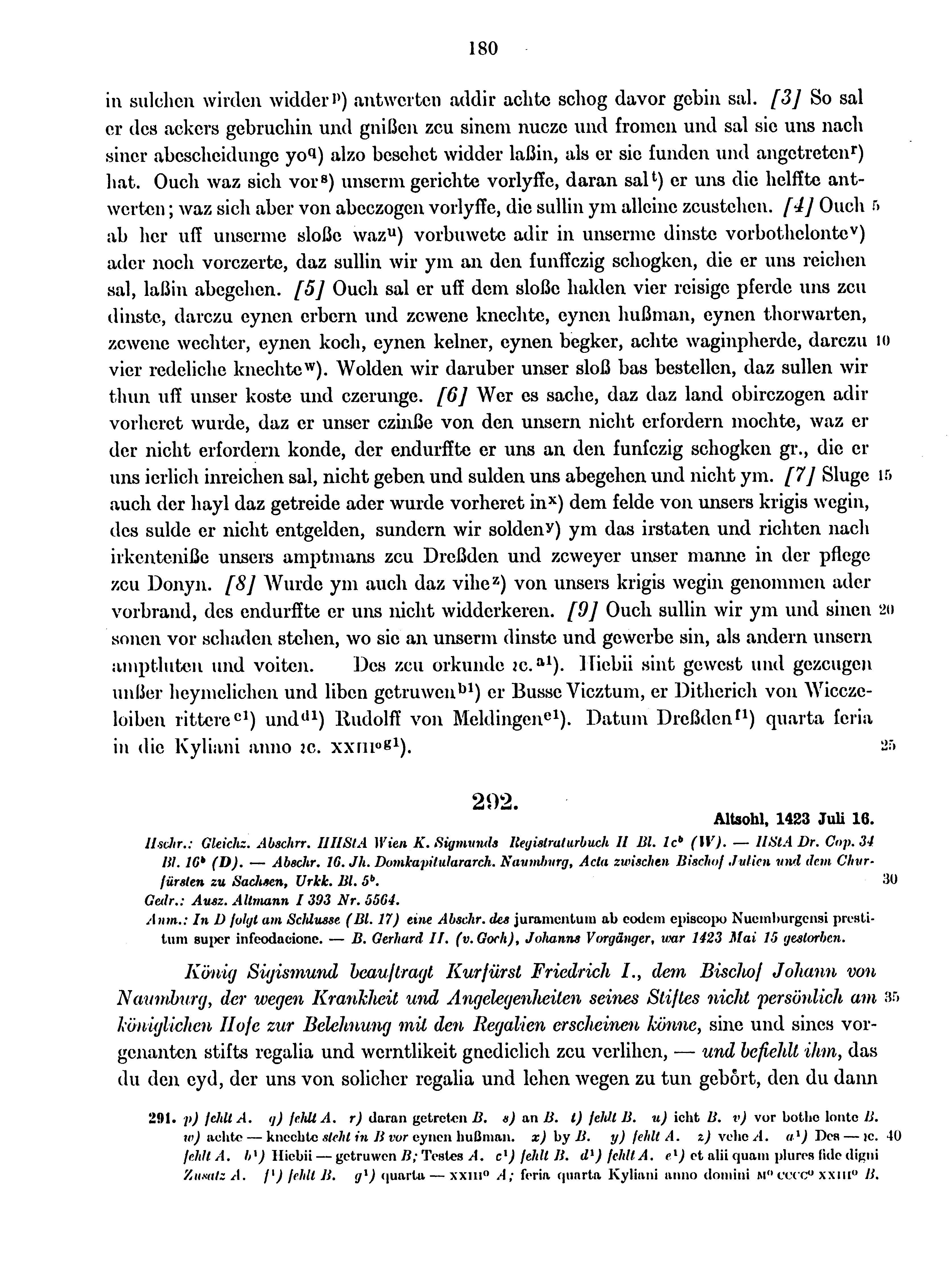 Historische Urkunde Seite 180 aus Band cds1b4