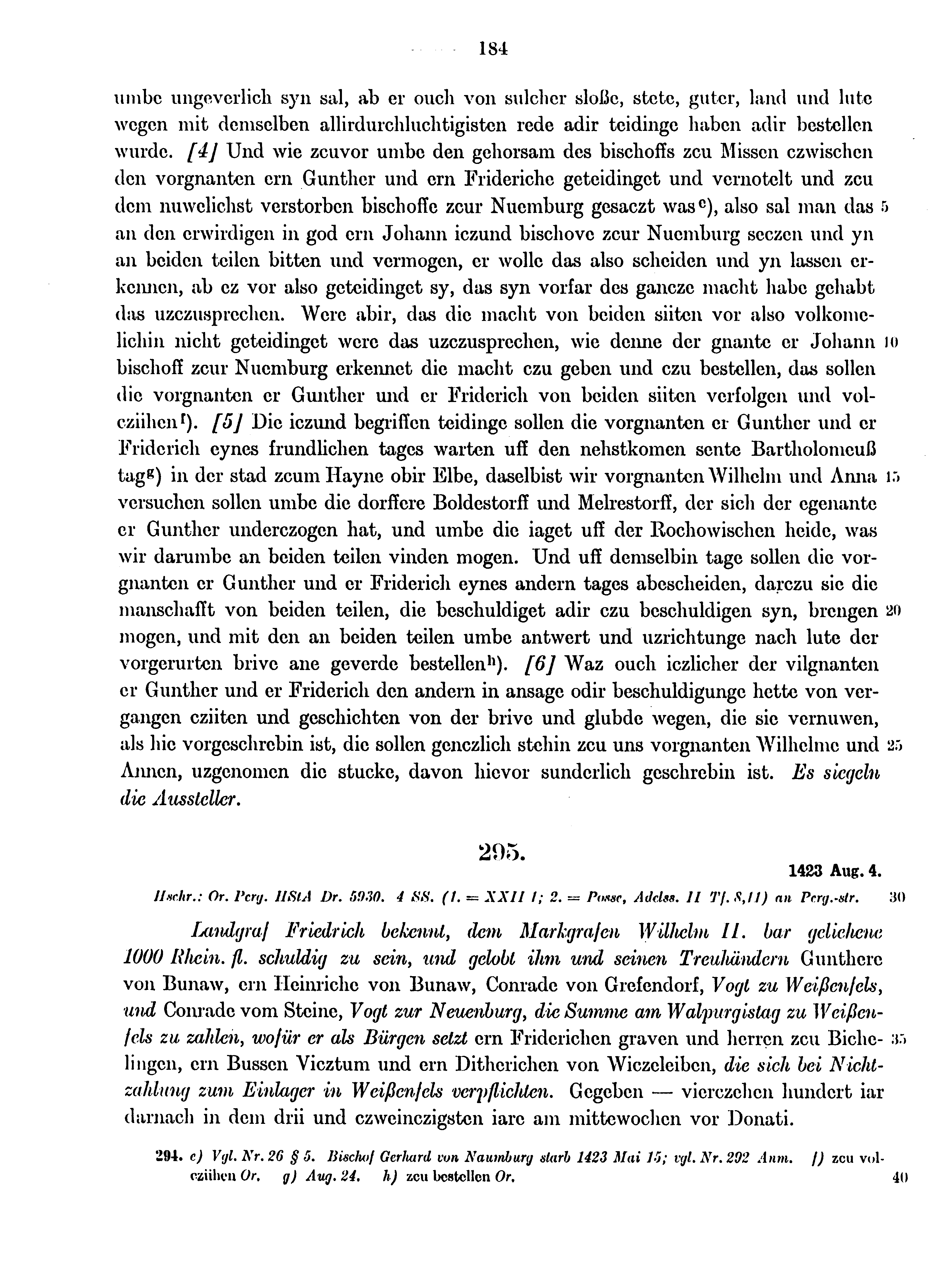 Historische Urkunde Seite 184 aus Band cds1b4