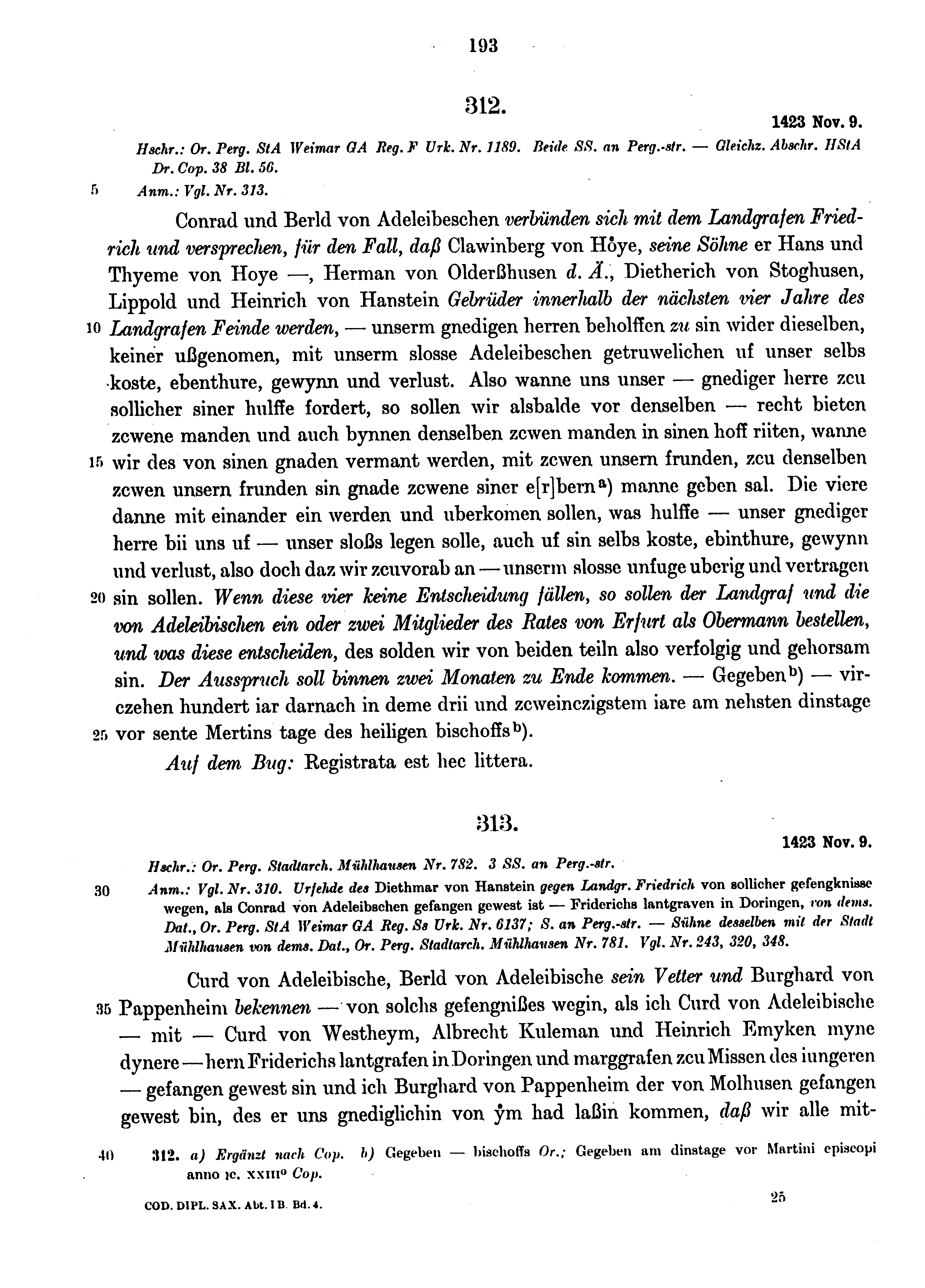 Historische Urkunde Seite 193 aus Band cds1b4