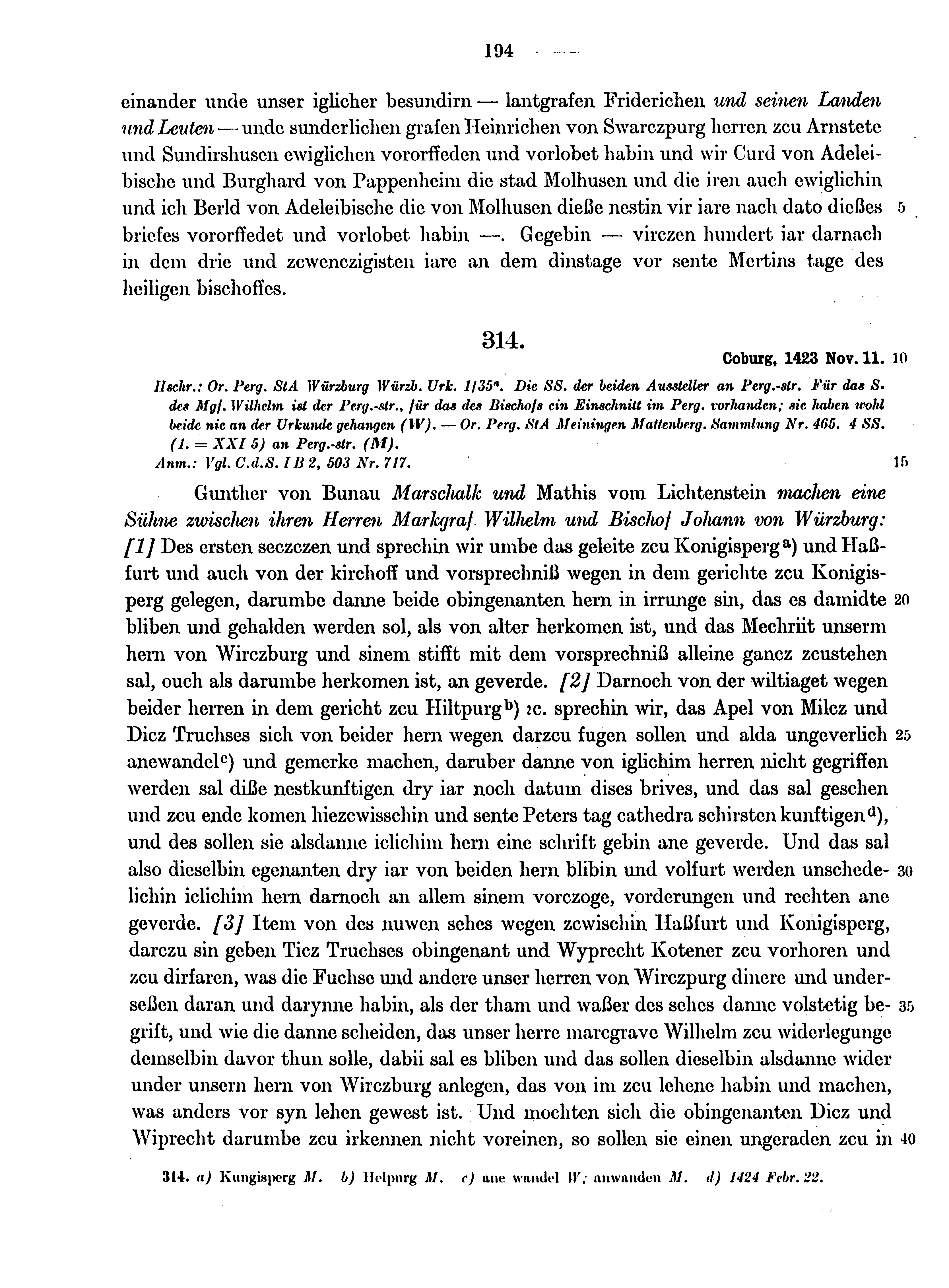 Historische Urkunde Seite 194 aus Band cds1b4