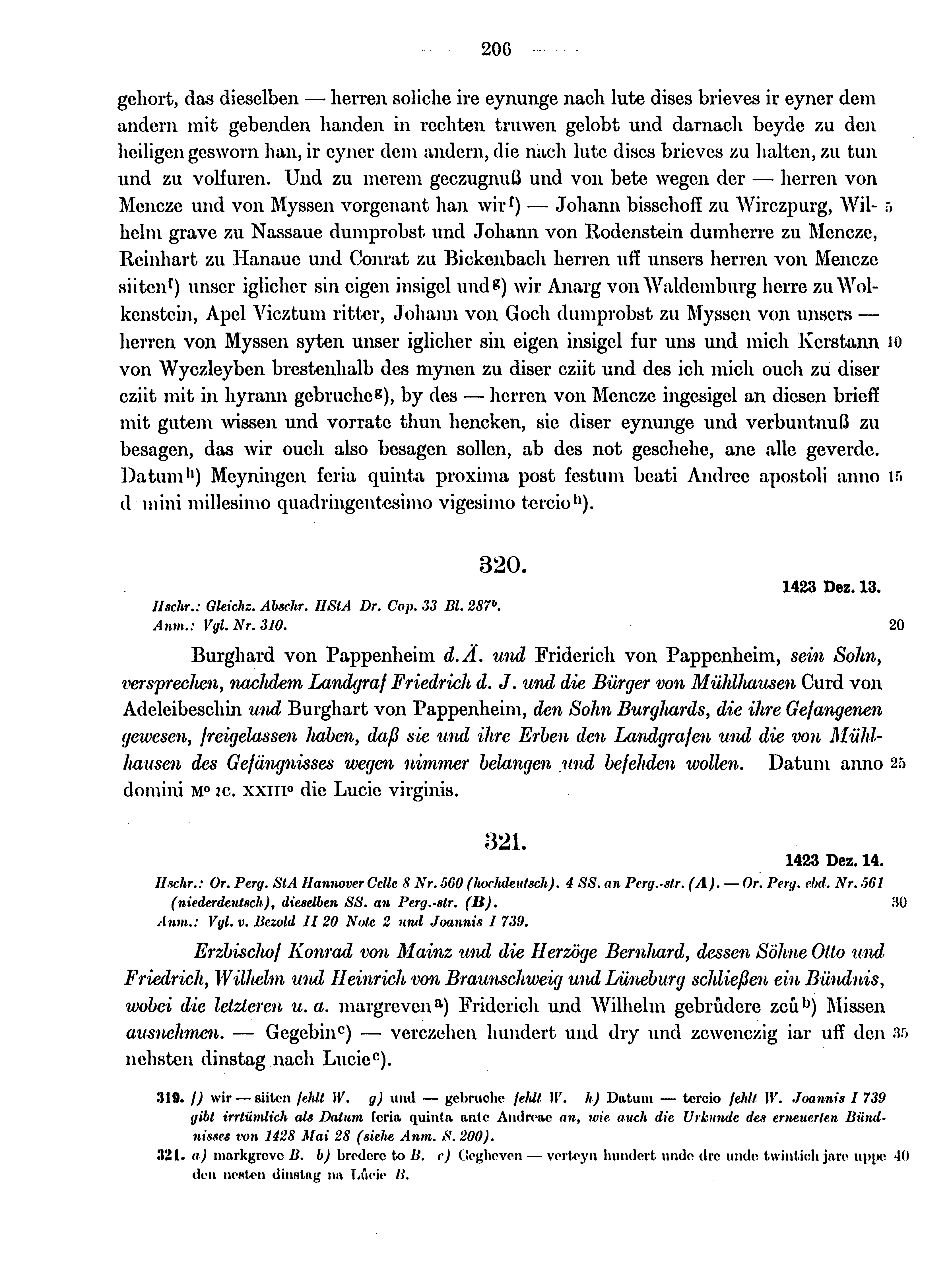 Historische Urkunde Seite 206 aus Band cds1b4