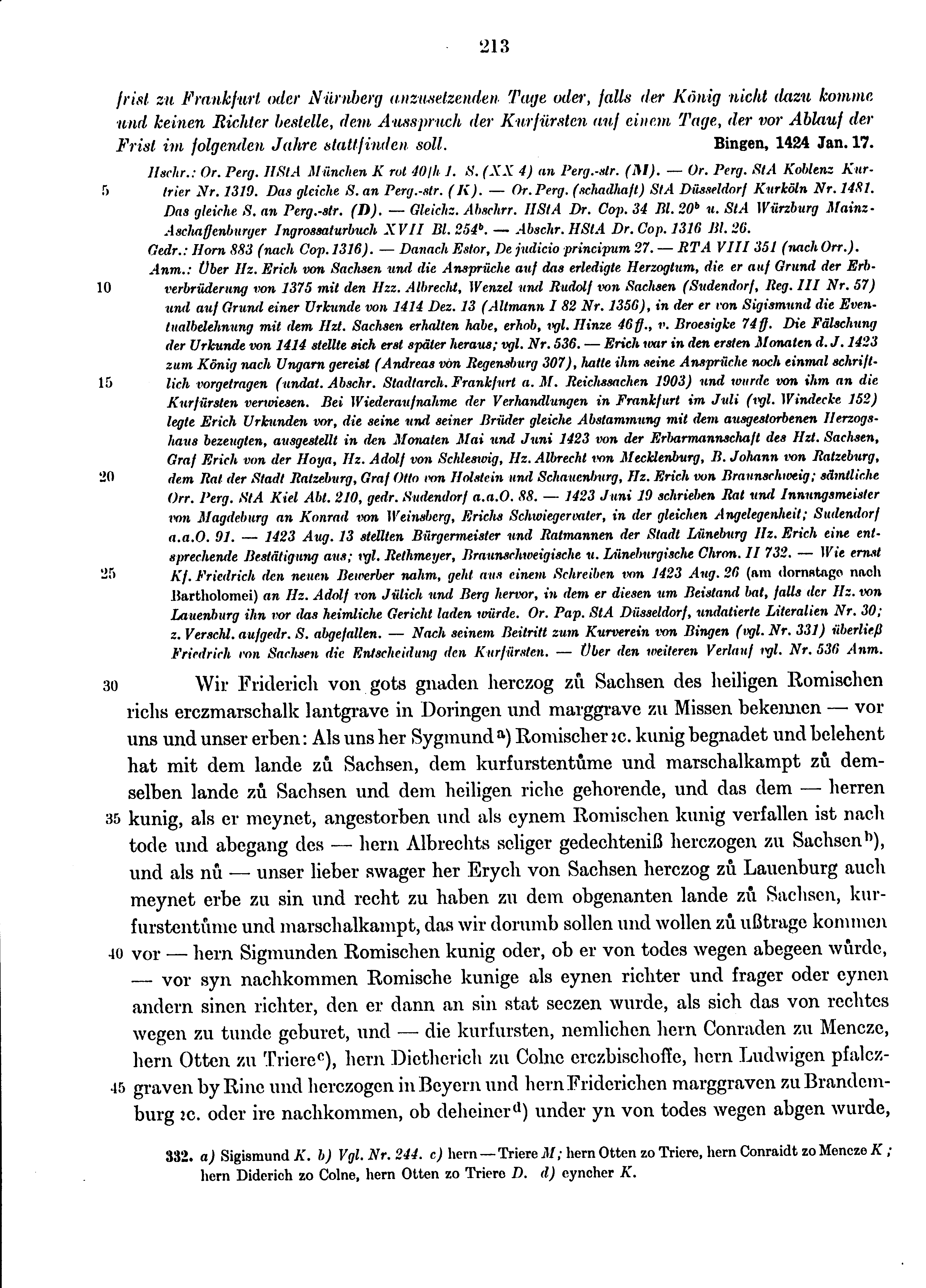 Historische Urkunde Seite 213 aus Band cds1b4