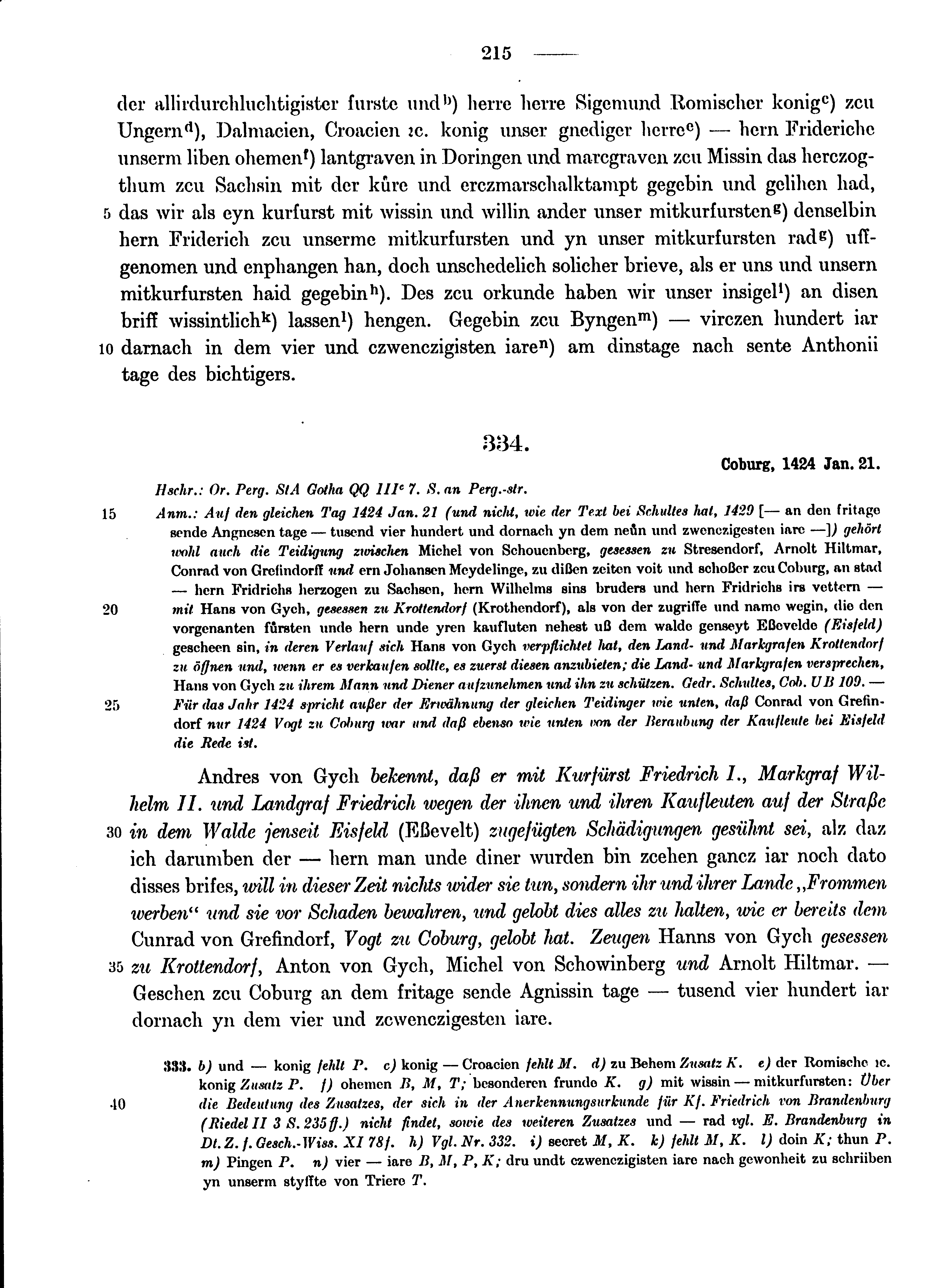 Historische Urkunde Seite 215 aus Band cds1b4
