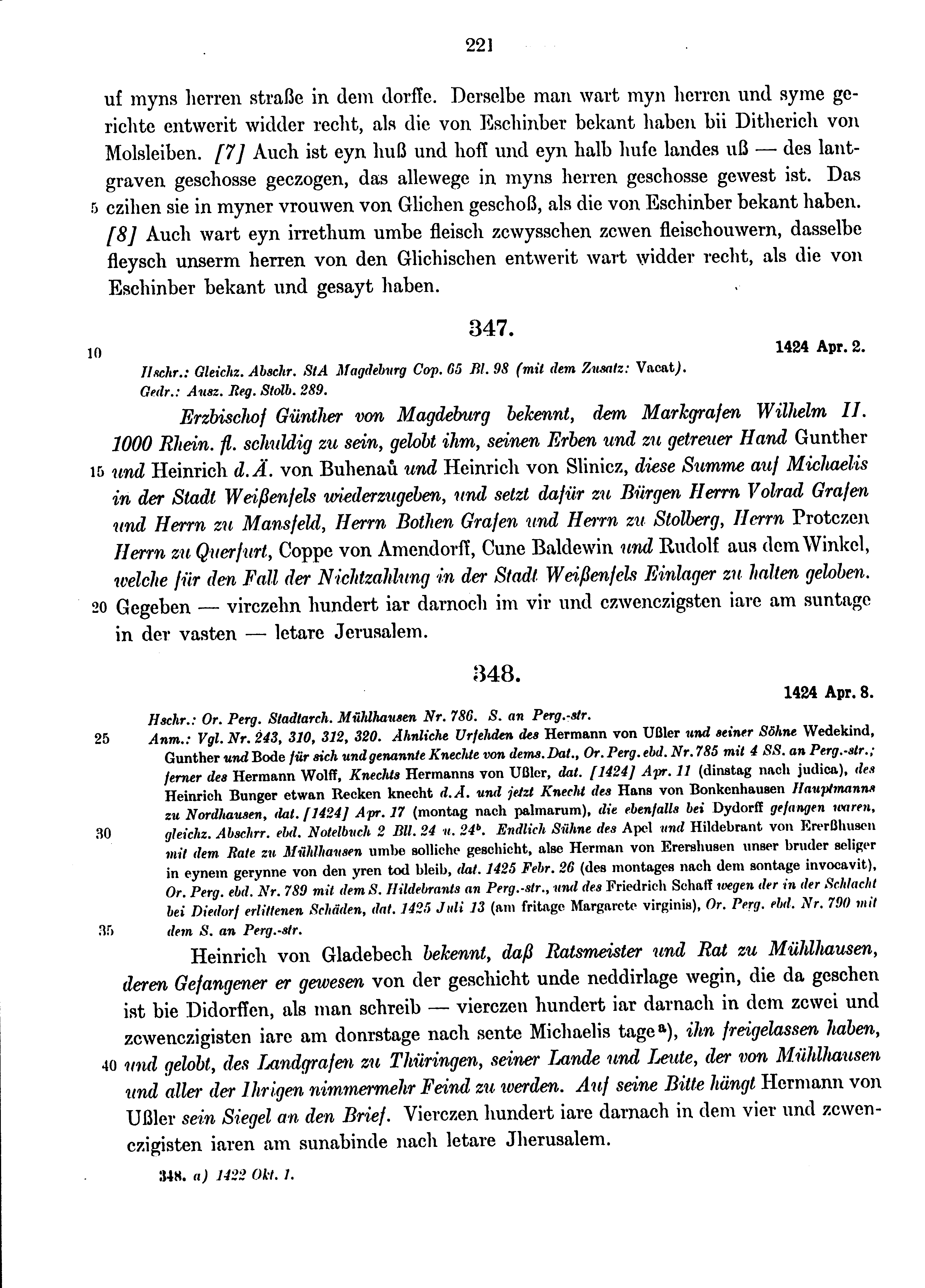Historische Urkunde Seite 221 aus Band cds1b4