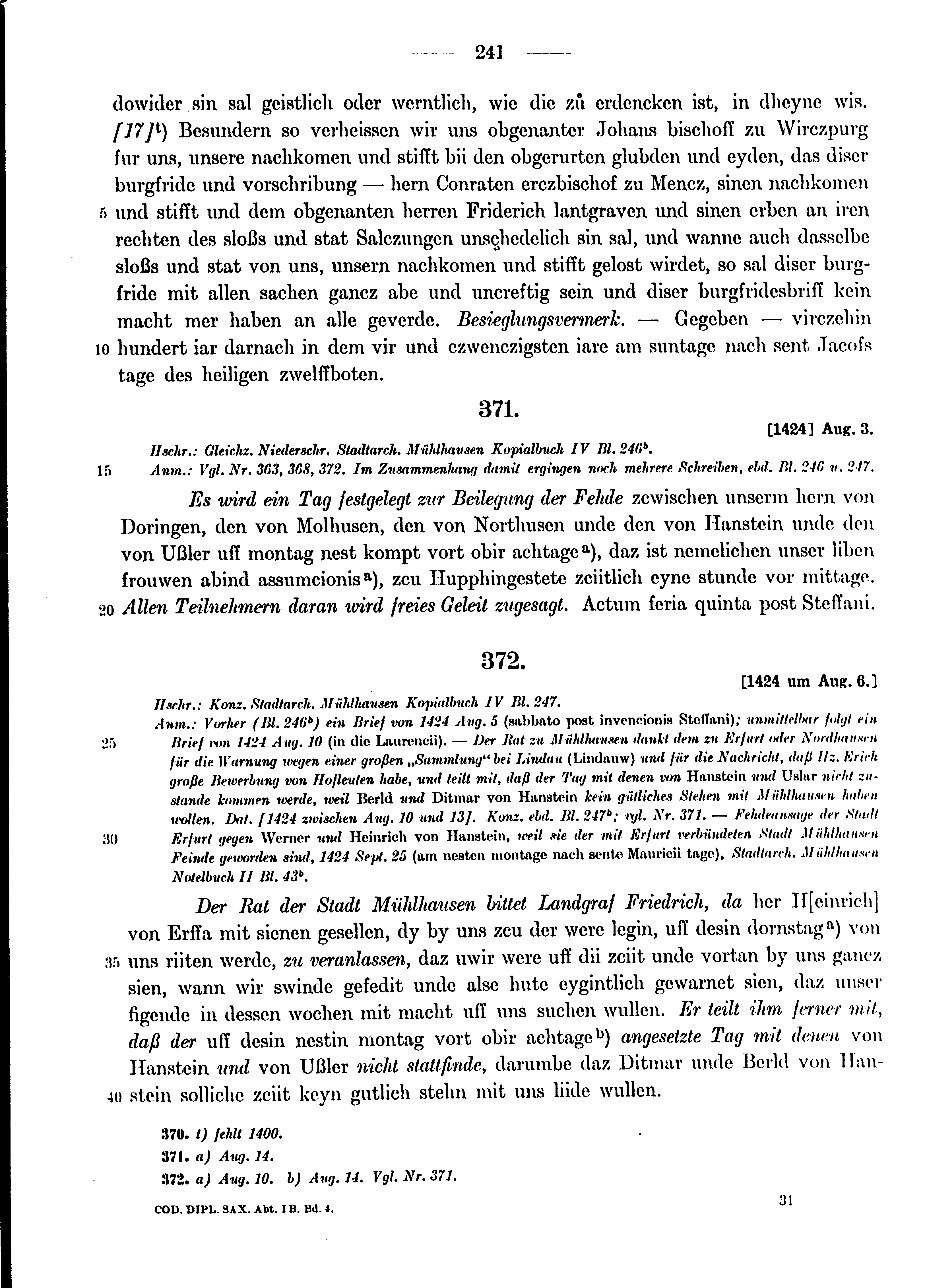 Historische Urkunde Seite 241 aus Band cds1b4