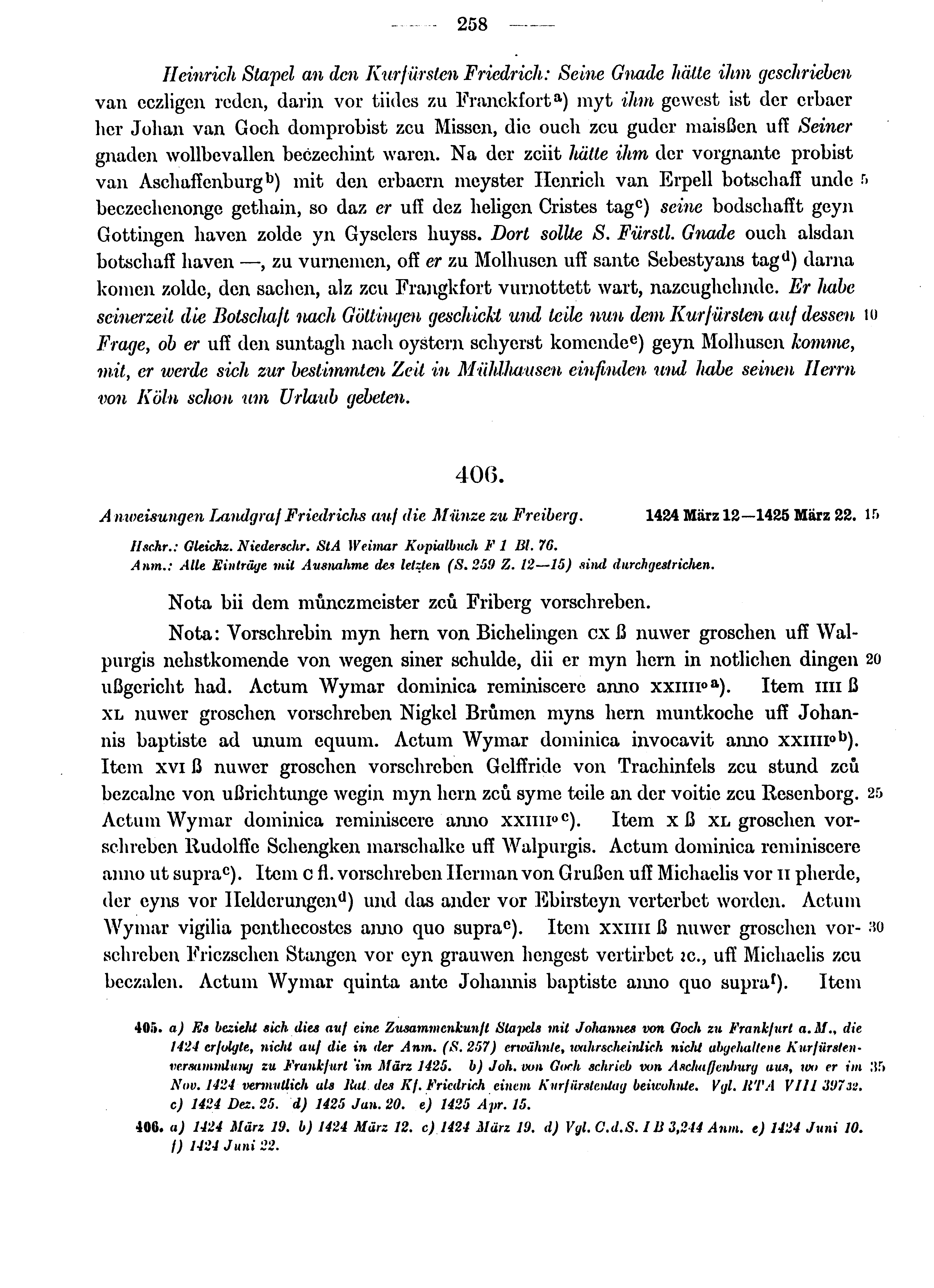 Historische Urkunde Seite 258 aus Band cds1b4