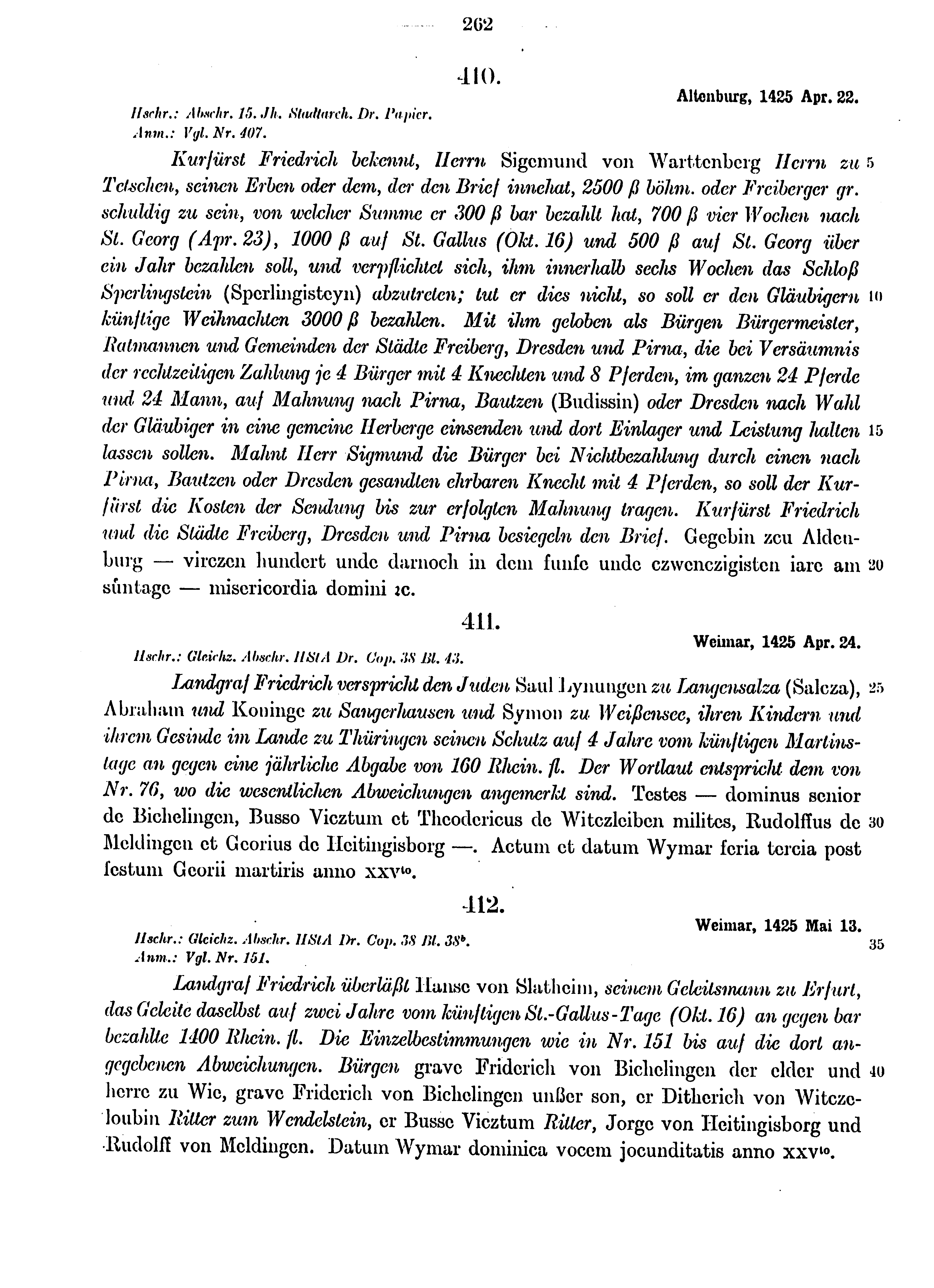 Historische Urkunde Seite 262 aus Band cds1b4