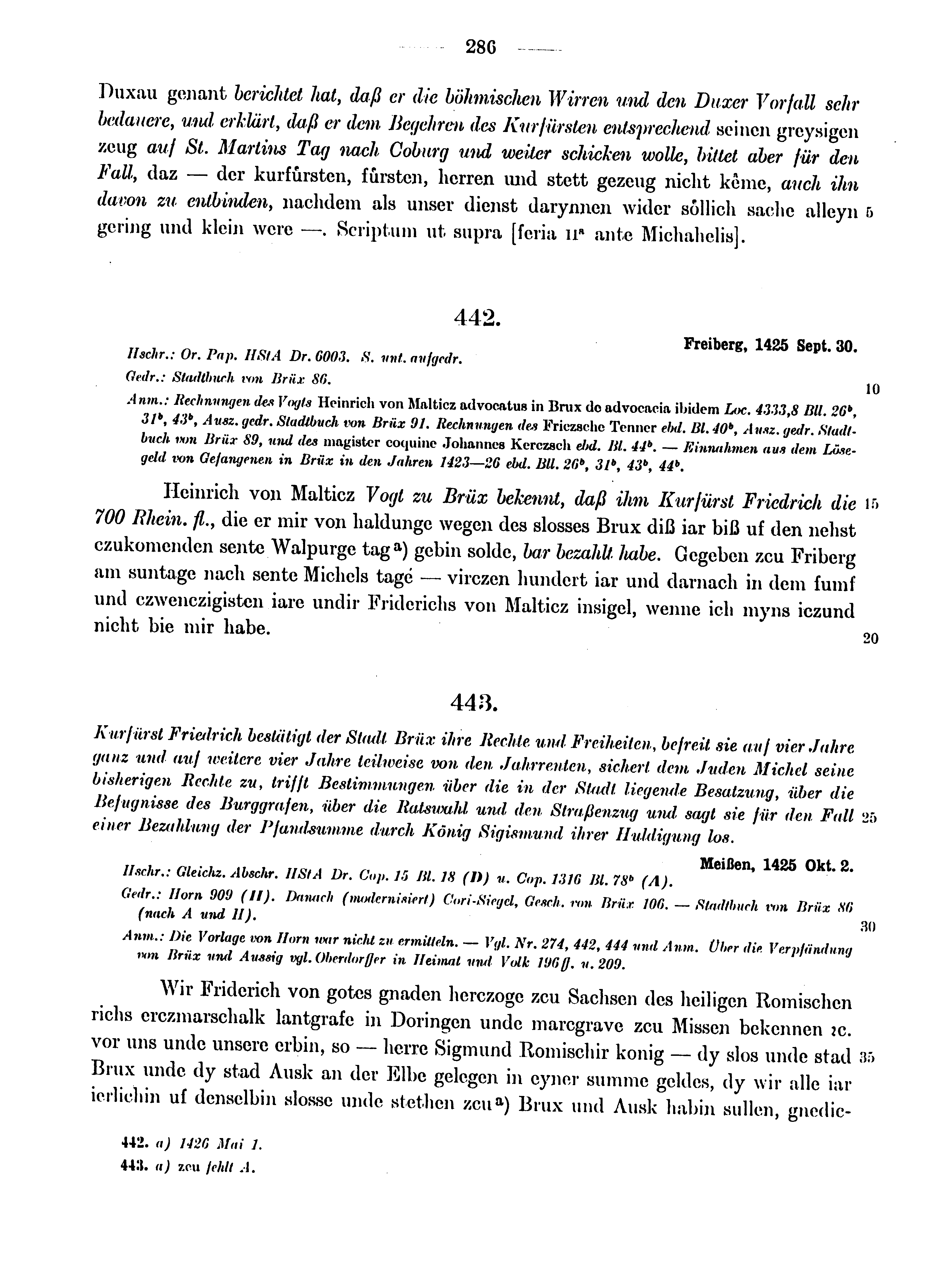 Historische Urkunde Seite 286 aus Band cds1b4