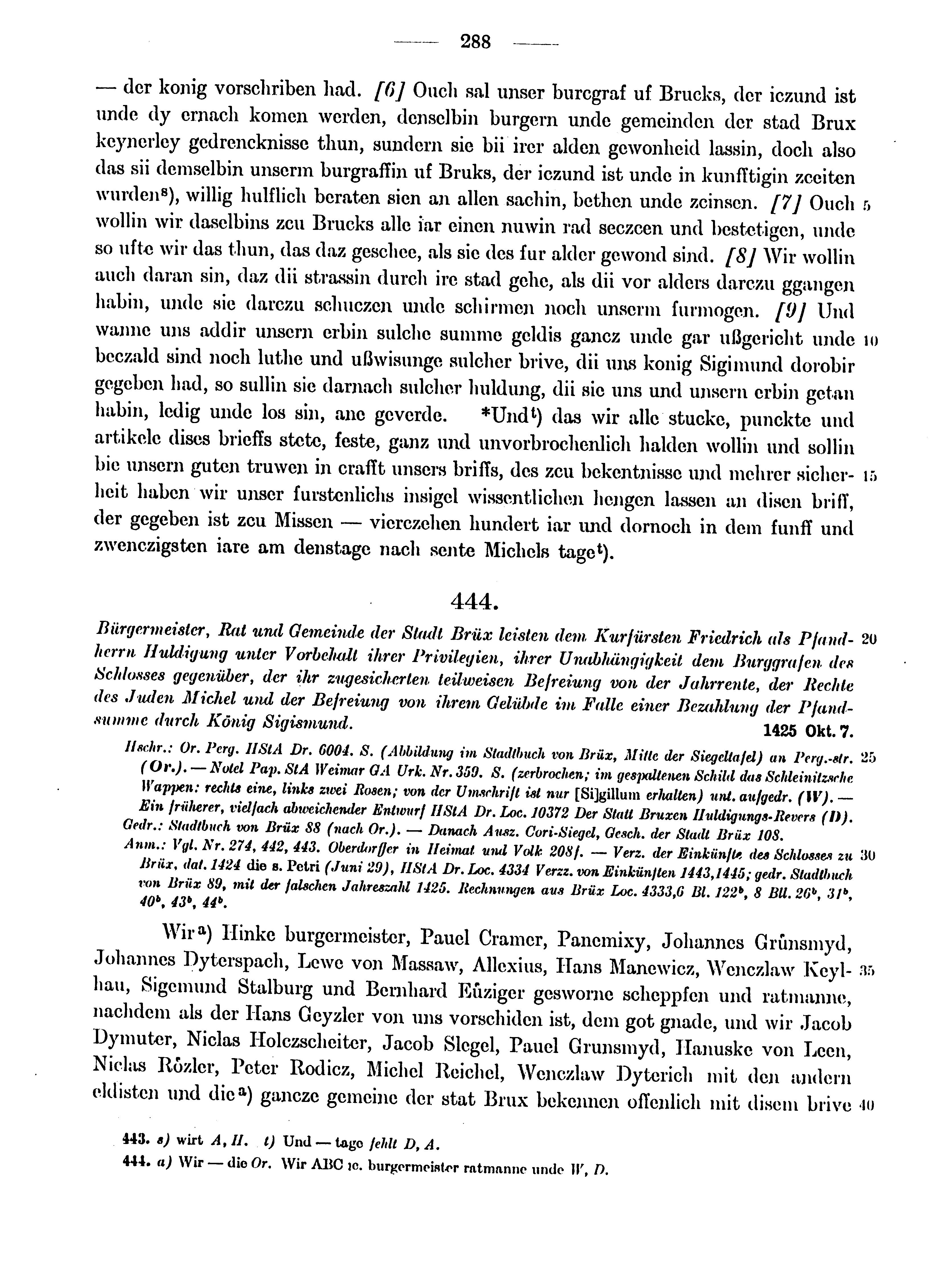 Historische Urkunde Seite 288 aus Band cds1b4