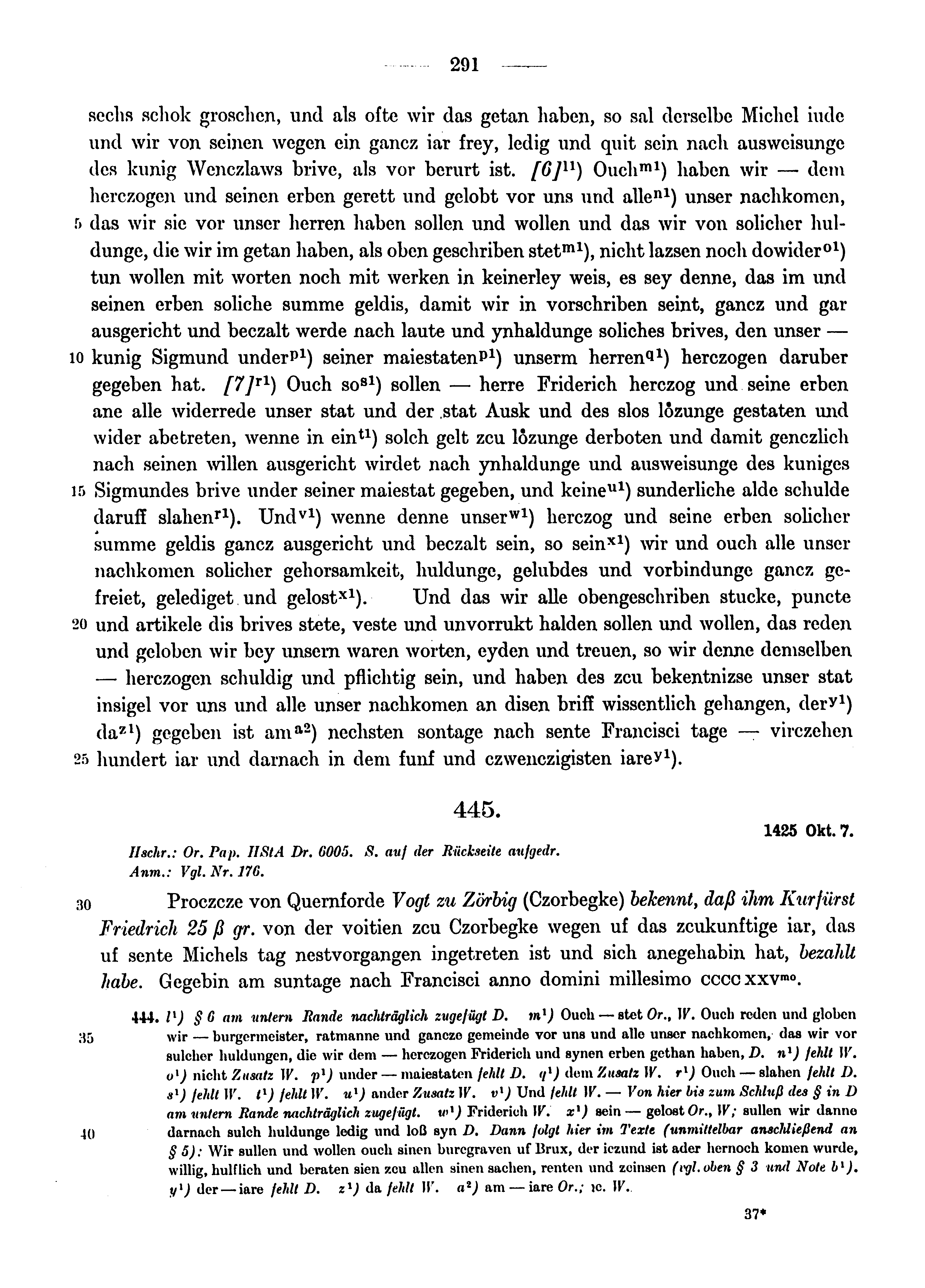 Historische Urkunde Seite 291 aus Band cds1b4