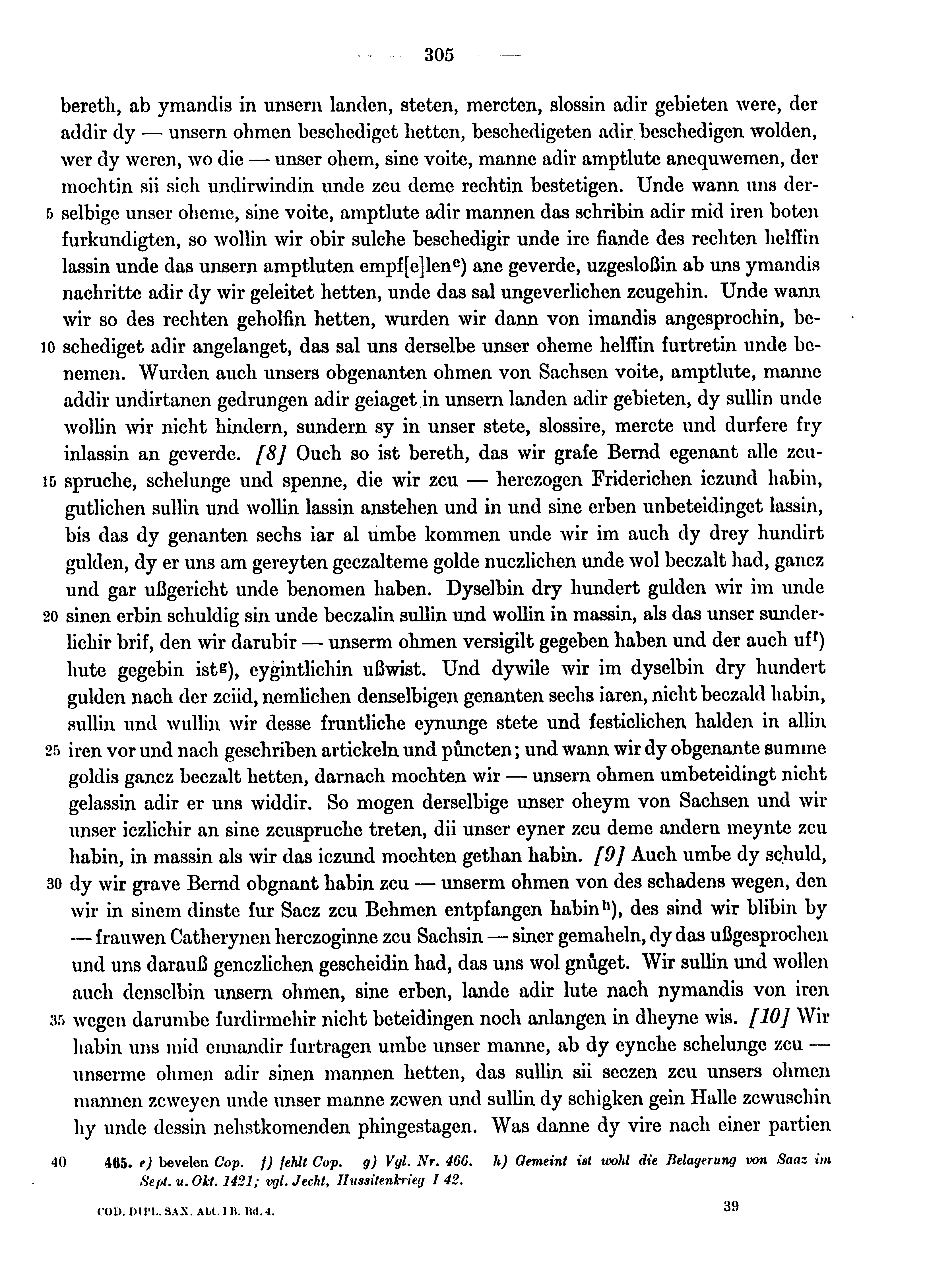Historische Urkunde Seite 305 aus Band cds1b4
