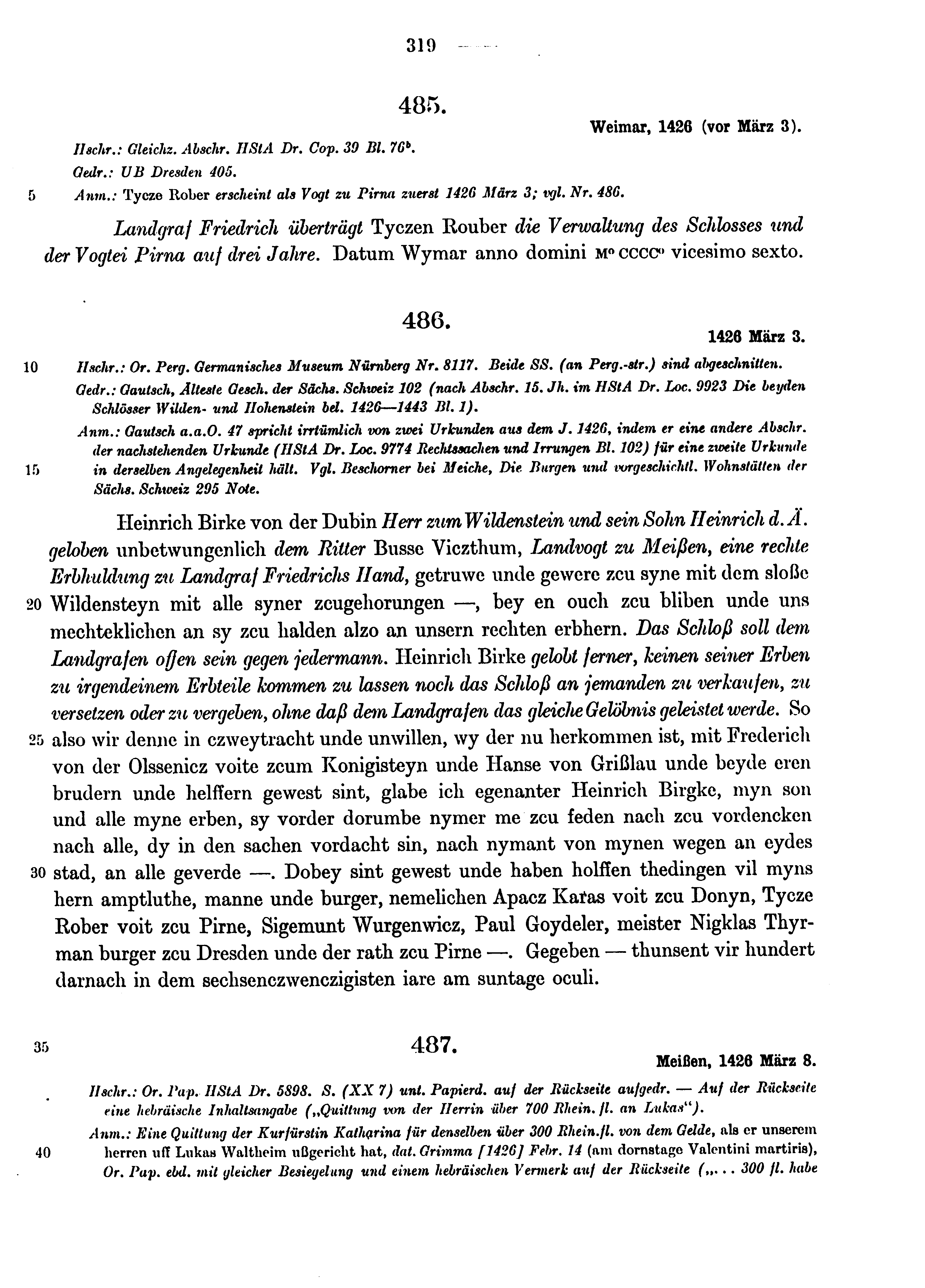 Historische Urkunde Seite 319 aus Band cds1b4
