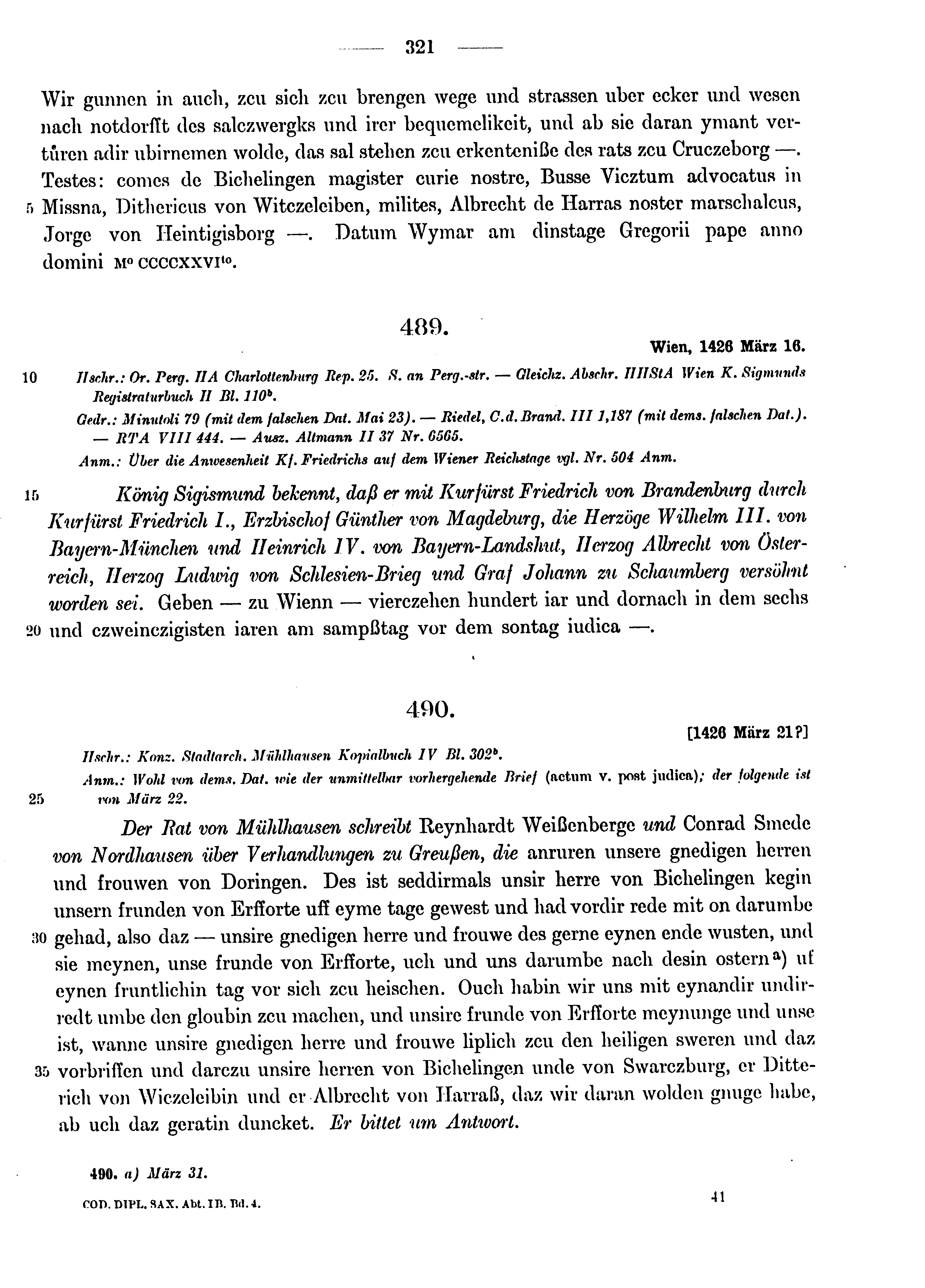 Historische Urkunde Seite 321 aus Band cds1b4
