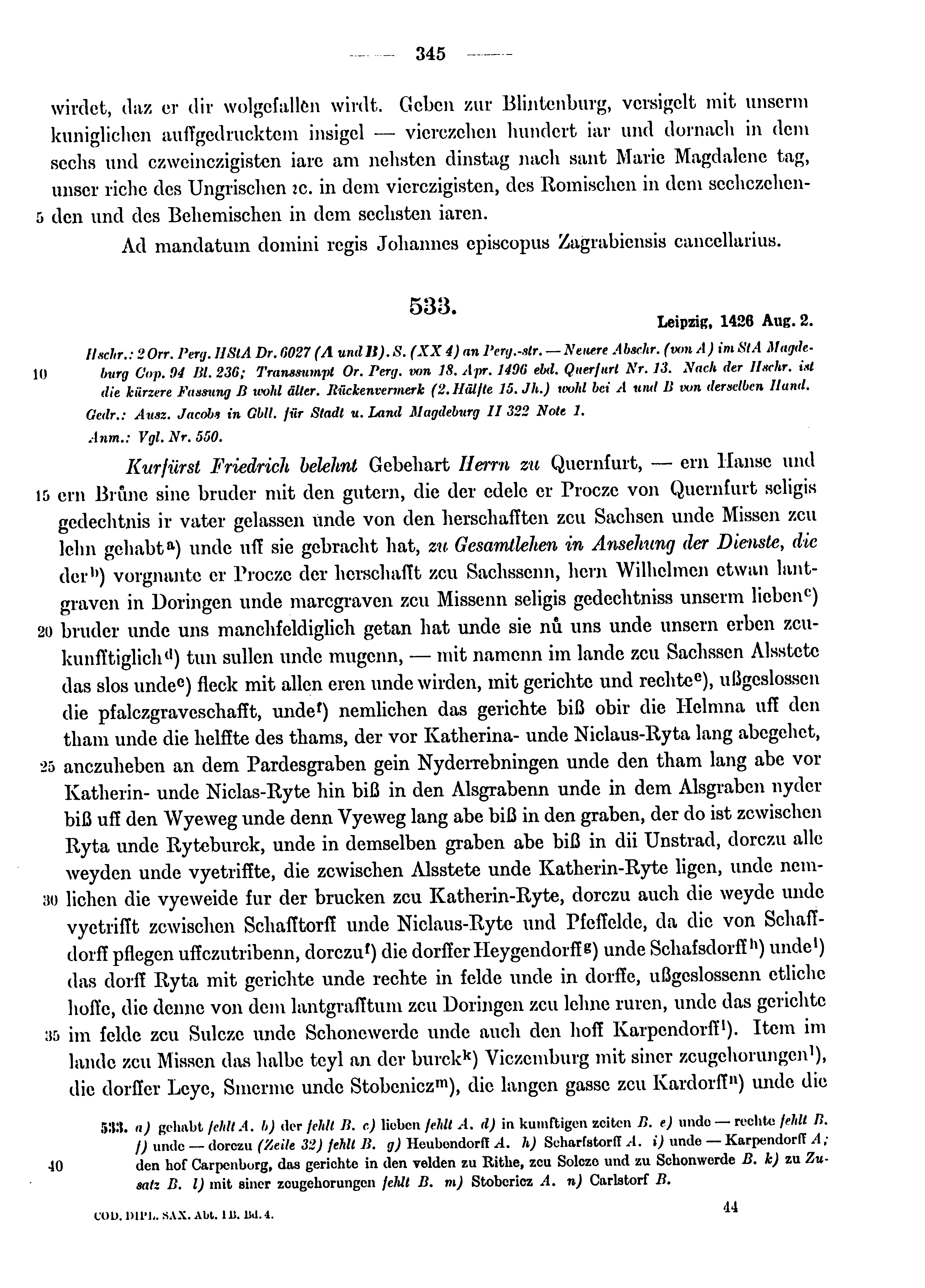 Historische Urkunde Seite 345 aus Band cds1b4