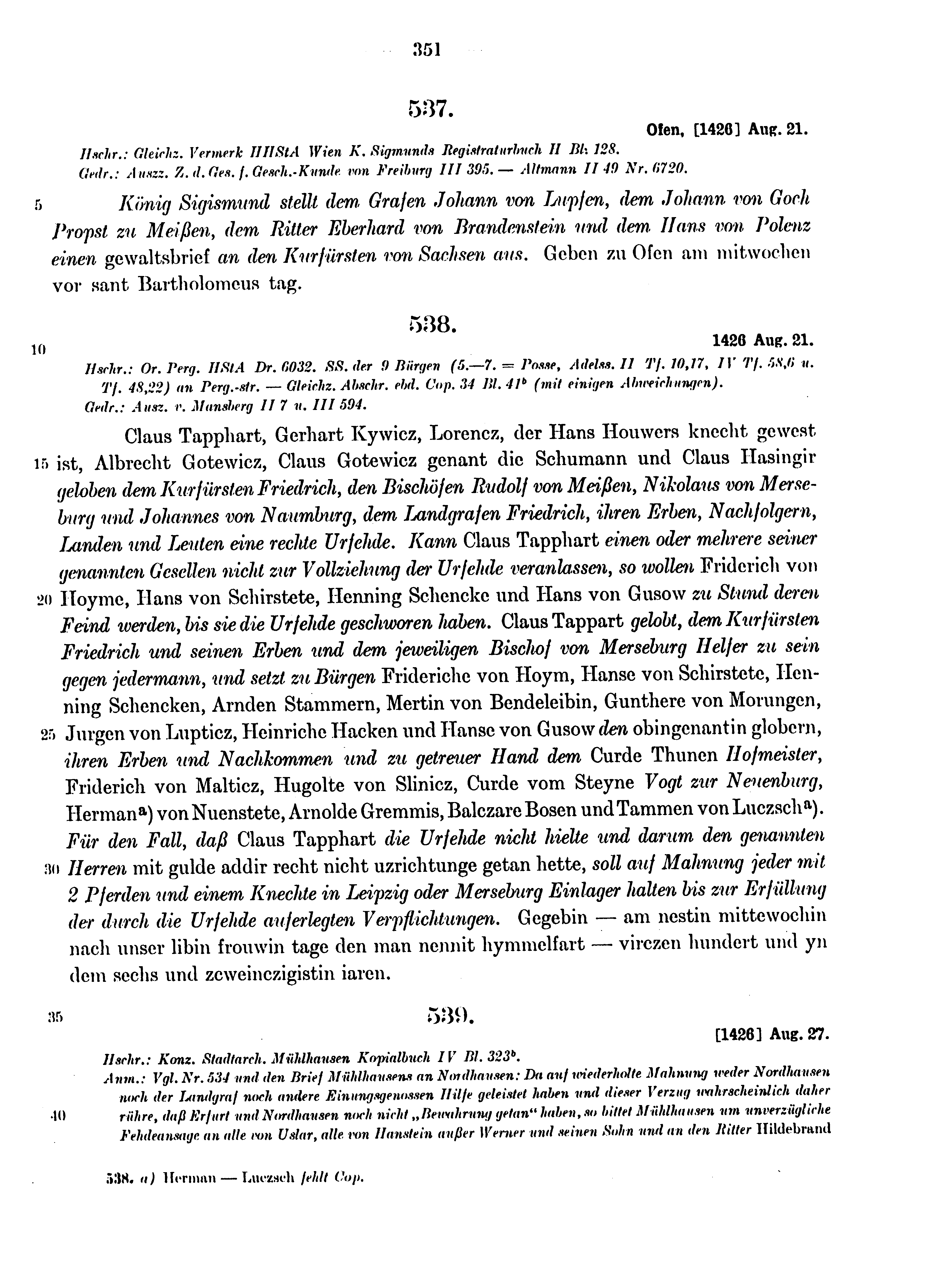 Historische Urkunde Seite 351 aus Band cds1b4