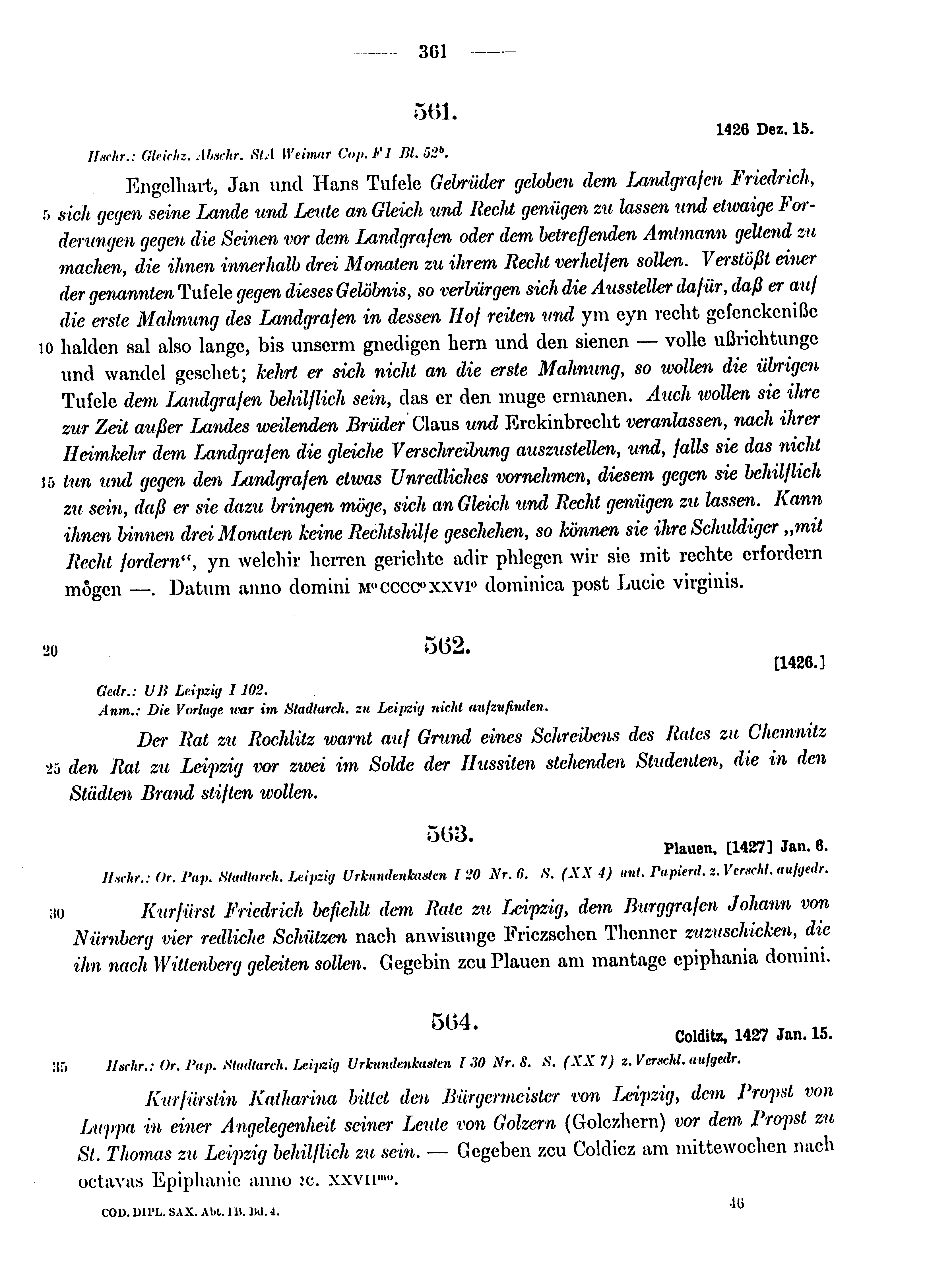 Historische Urkunde Seite 361 aus Band cds1b4