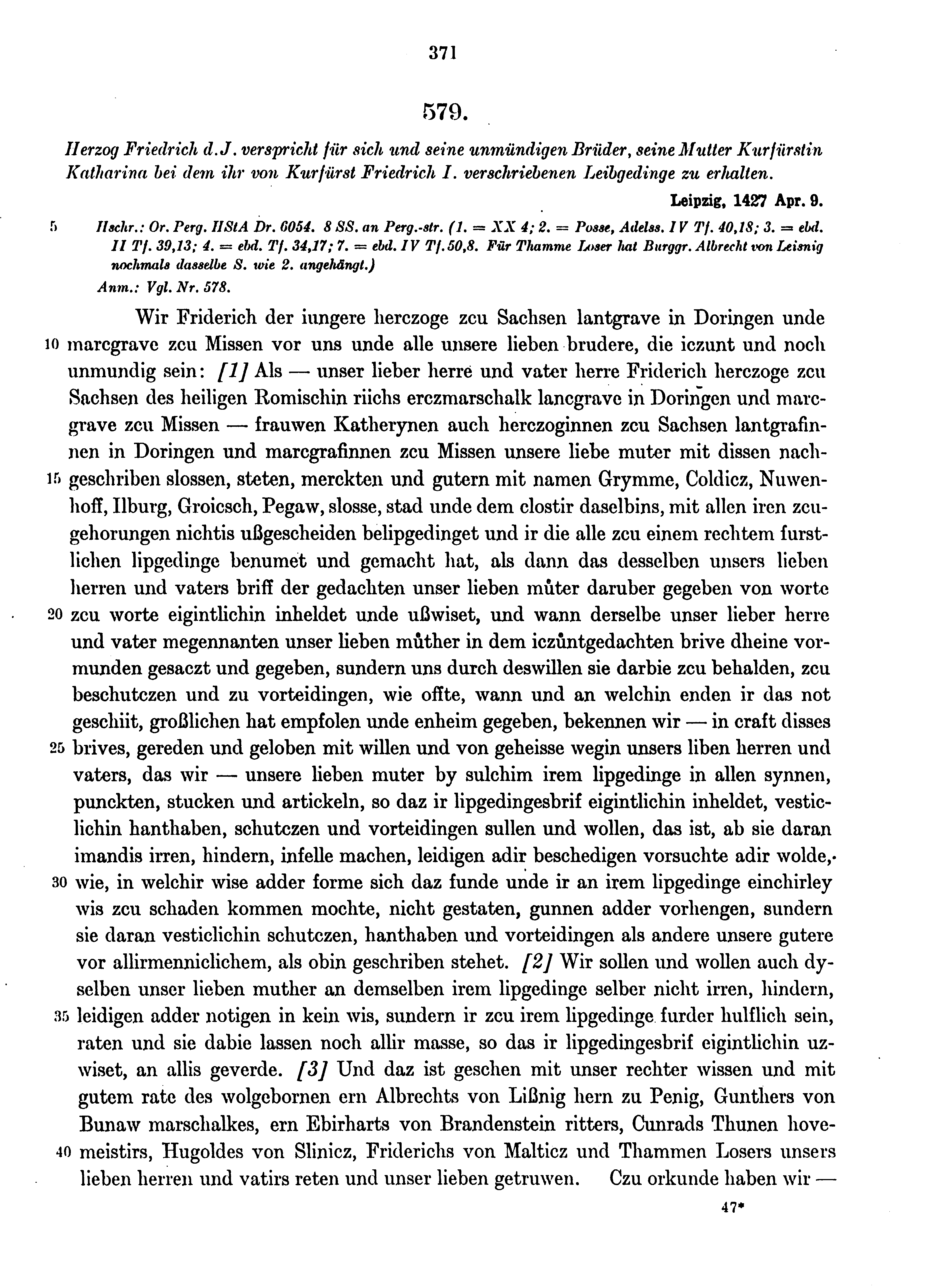 Historische Urkunde Seite 371 aus Band cds1b4