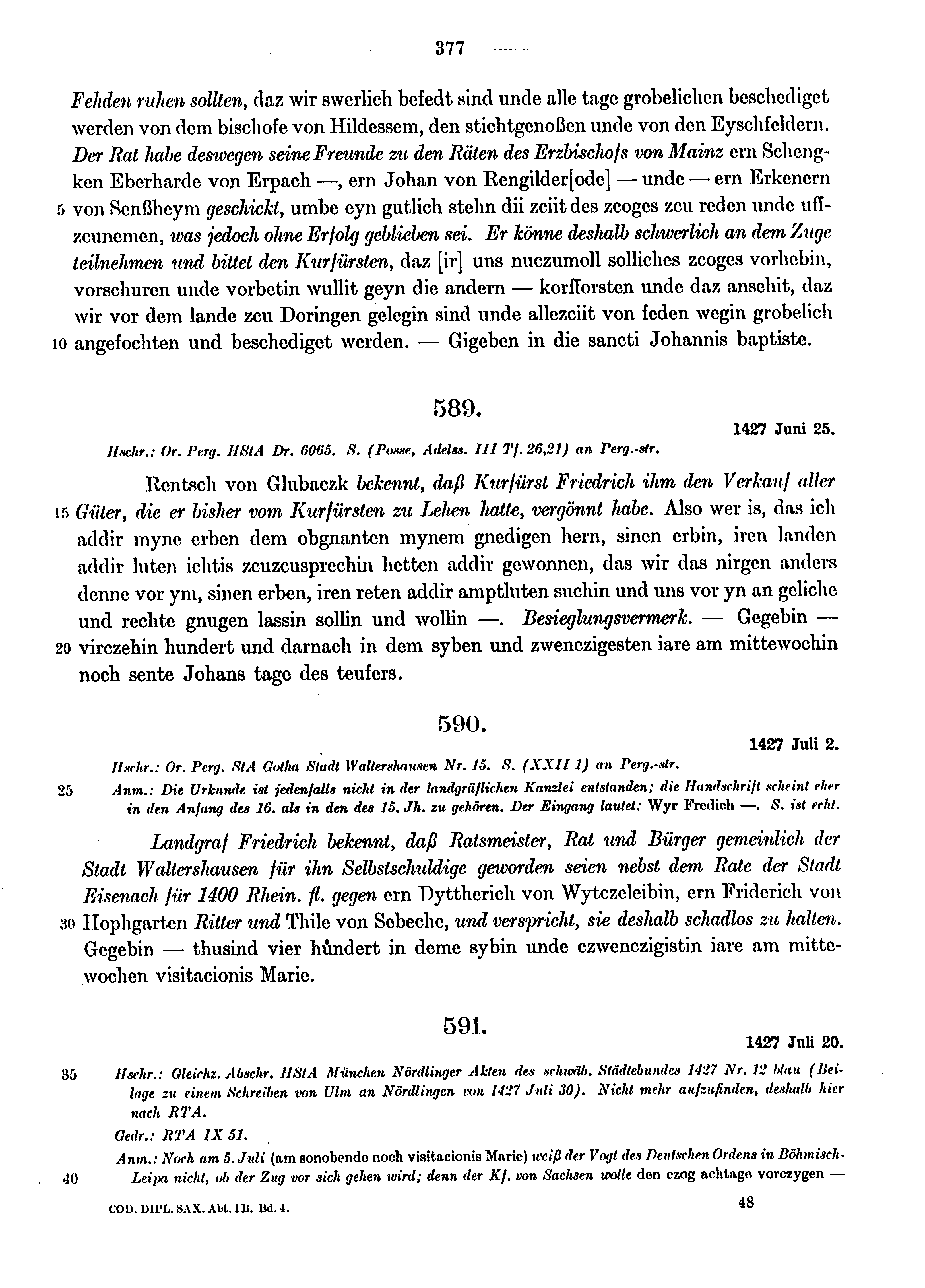 Historische Urkunde Seite 377 aus Band cds1b4