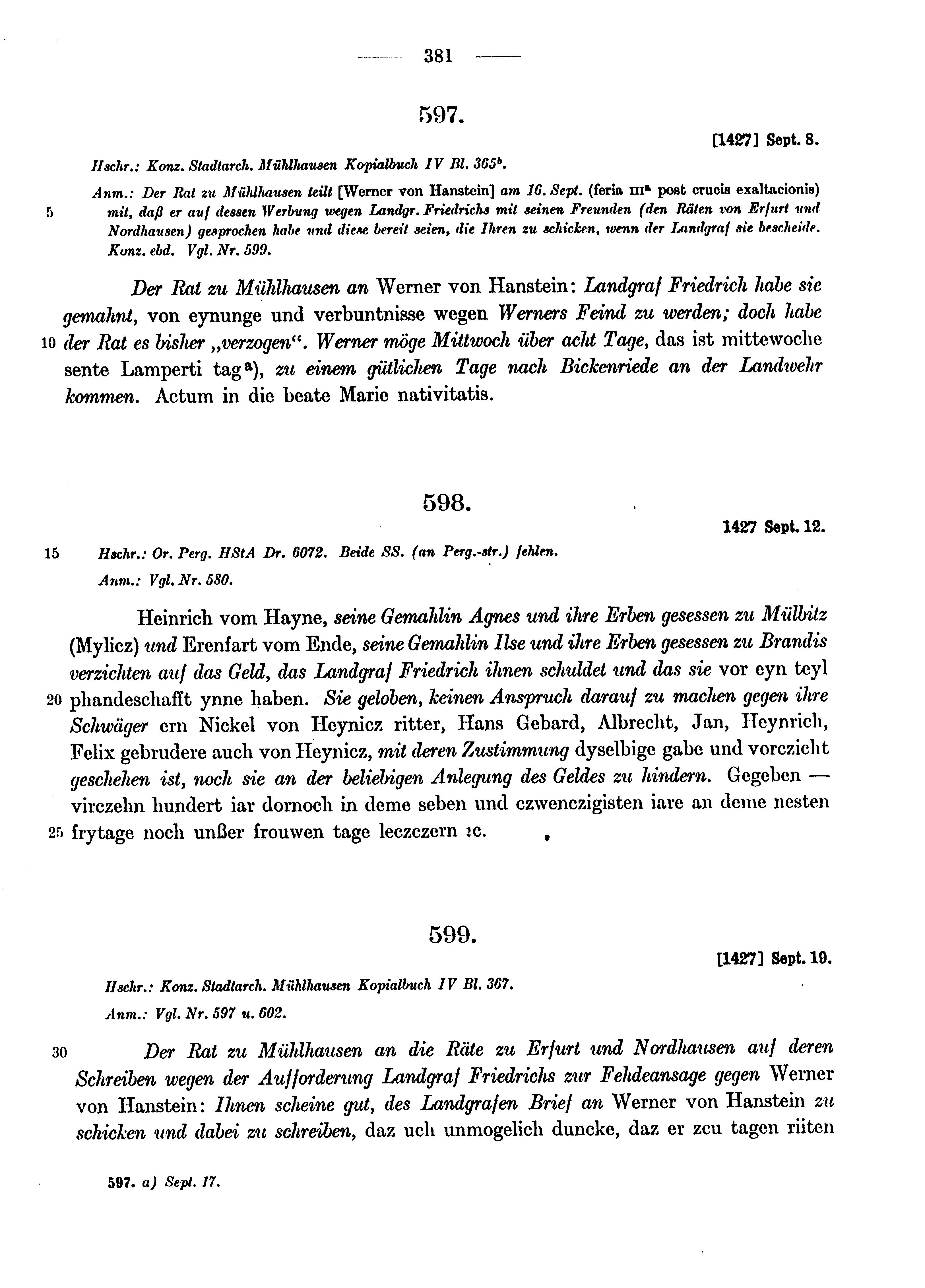 Historische Urkunde Seite 381 aus Band cds1b4