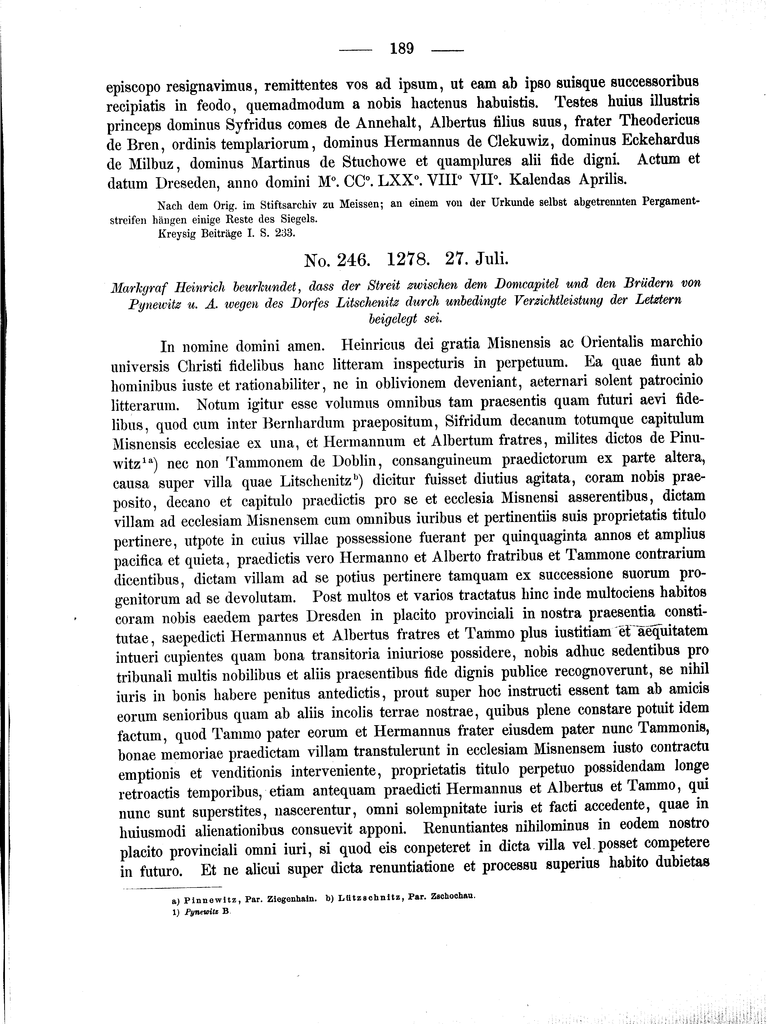 Historische Urkunde Seite 189 aus Band cds2_01