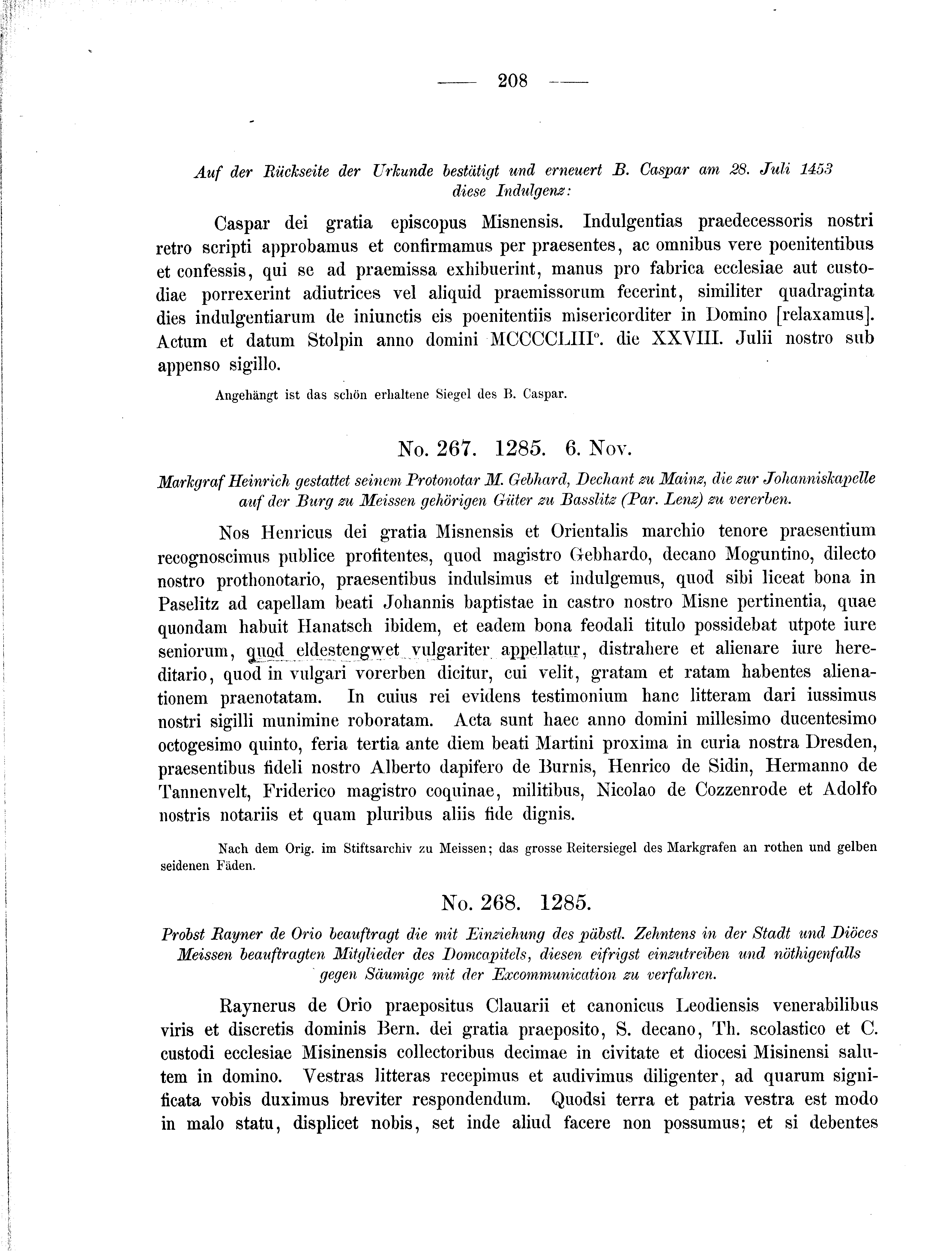 Historische Urkunde Seite 208 aus Band cds2_01