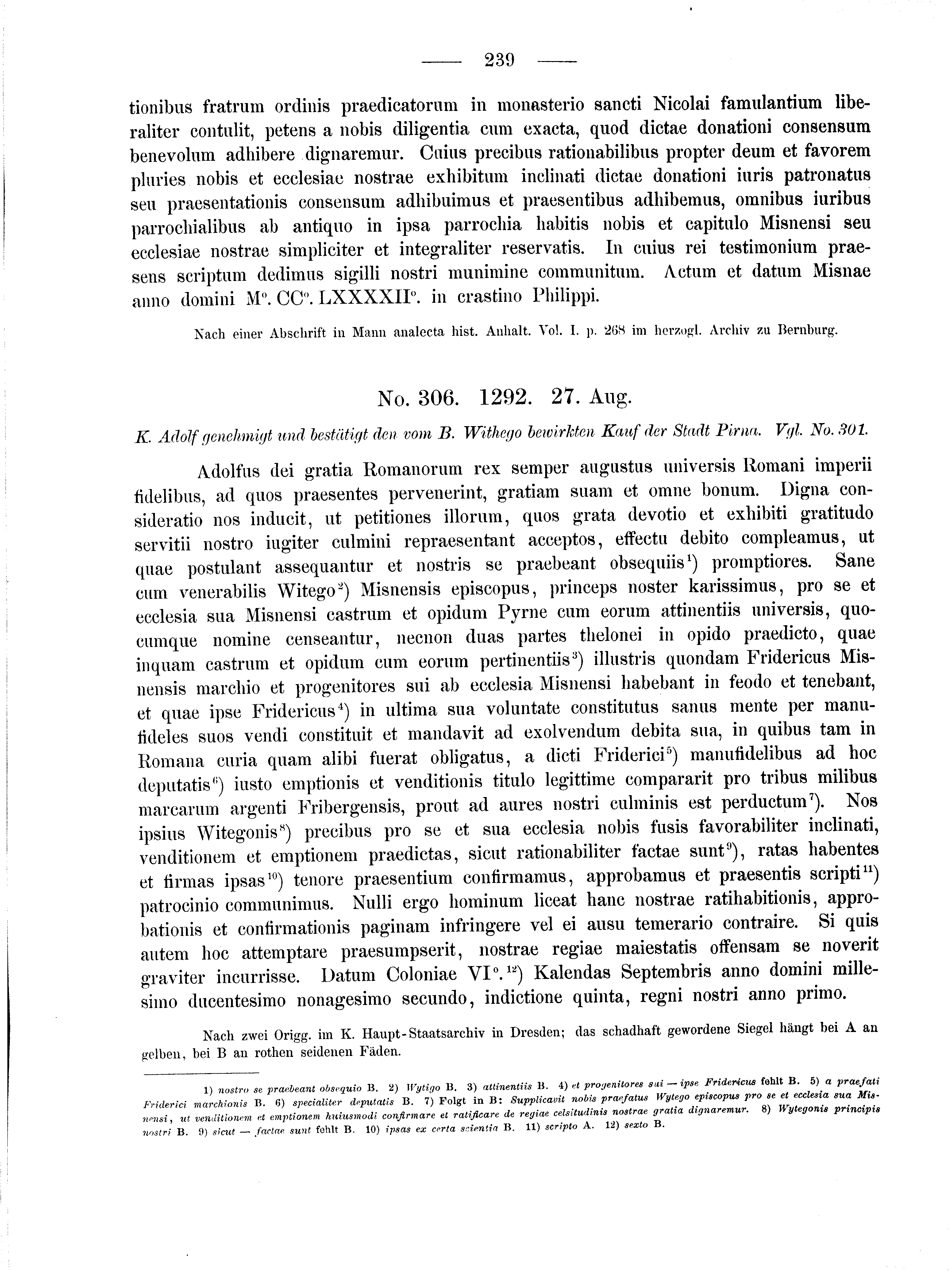 Historische Urkunde Seite 239 aus Band cds2_01