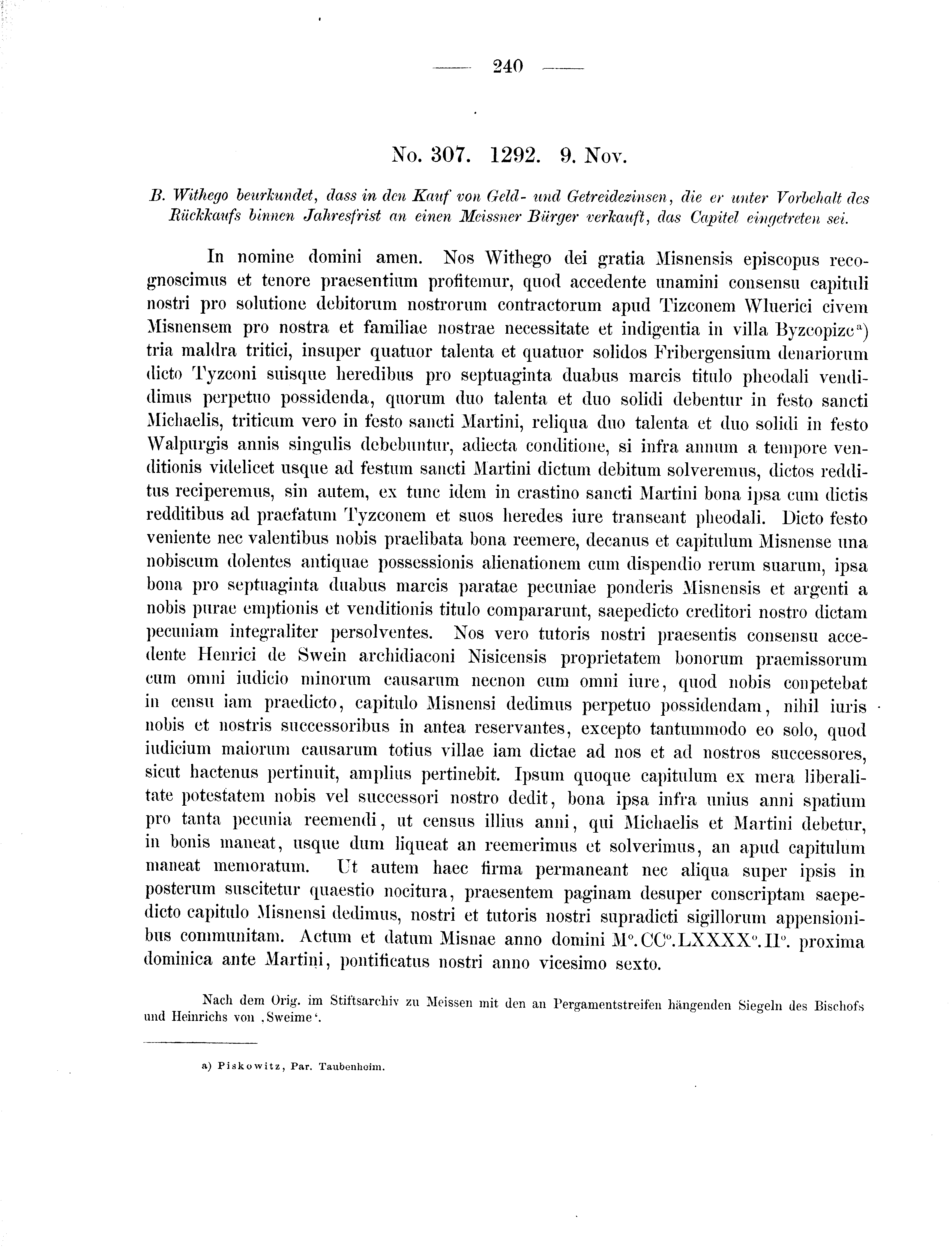 Historische Urkunde Seite 240 aus Band cds2_01