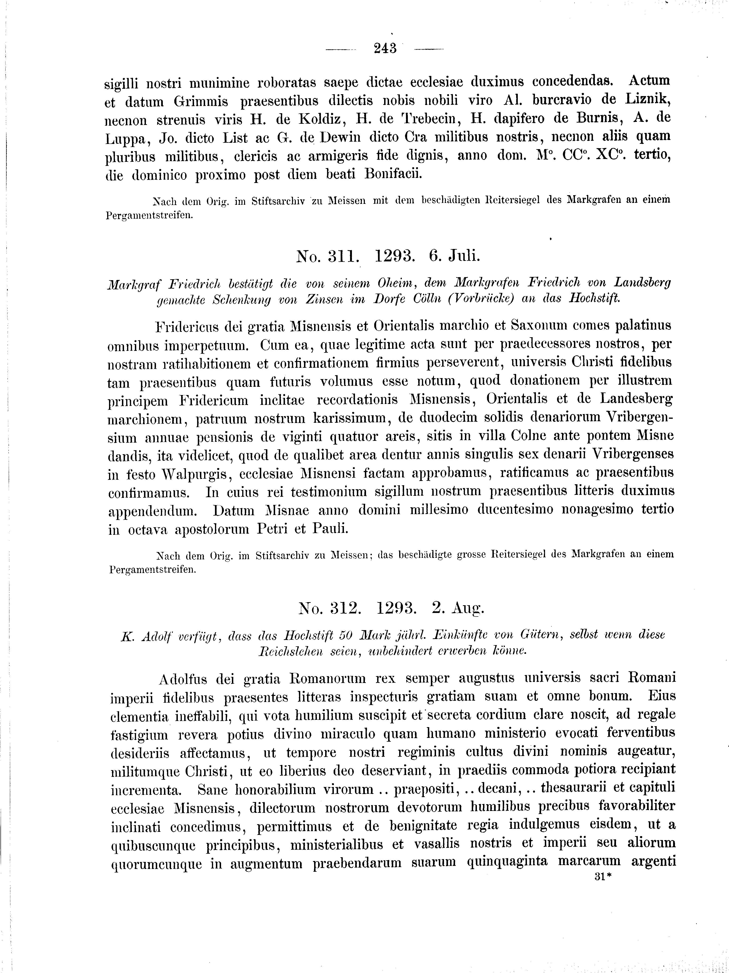 Historische Urkunde Seite 243 aus Band cds2_01
