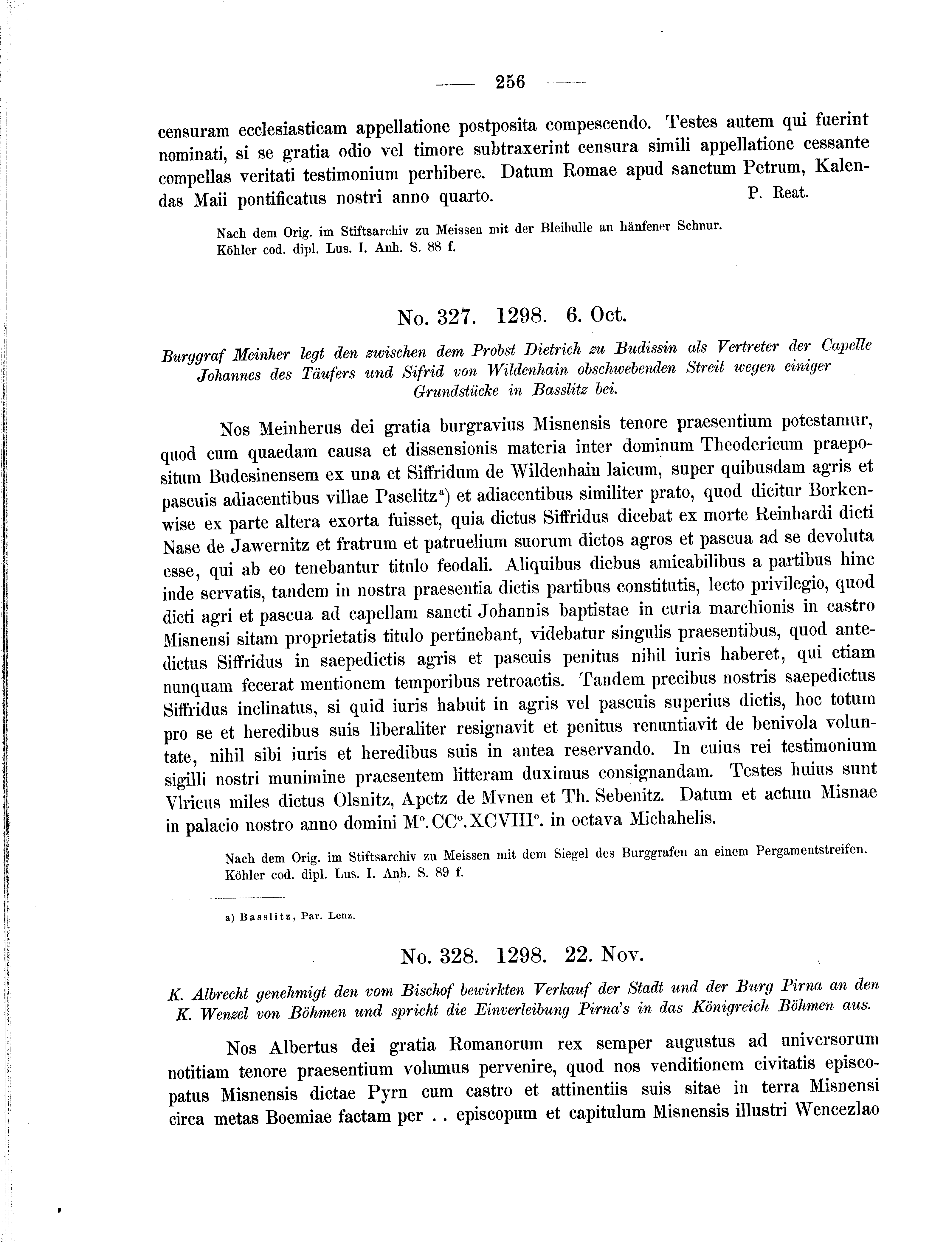 Historische Urkunde Seite 256 aus Band cds2_01