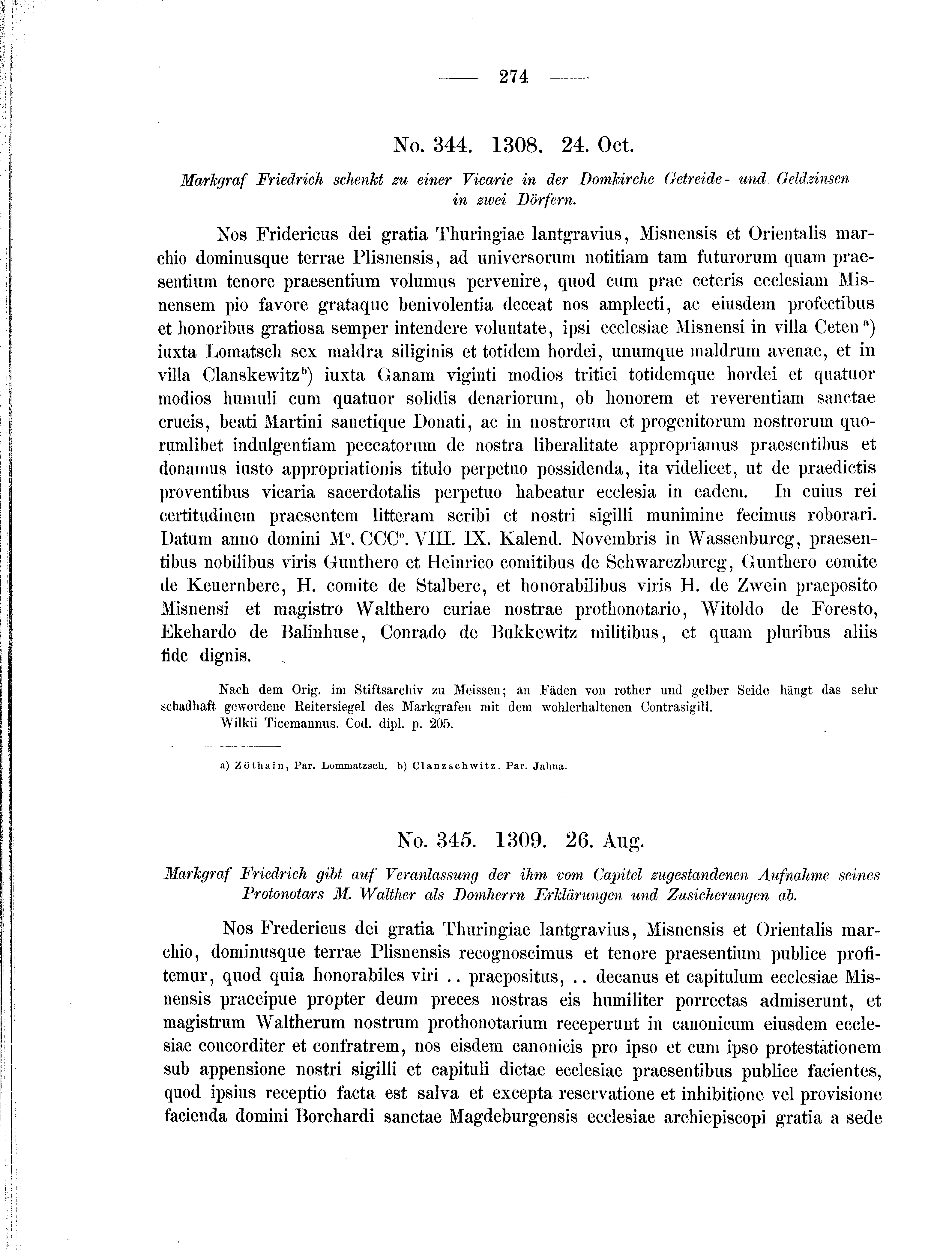 Historische Urkunde Seite 274 aus Band cds2_01