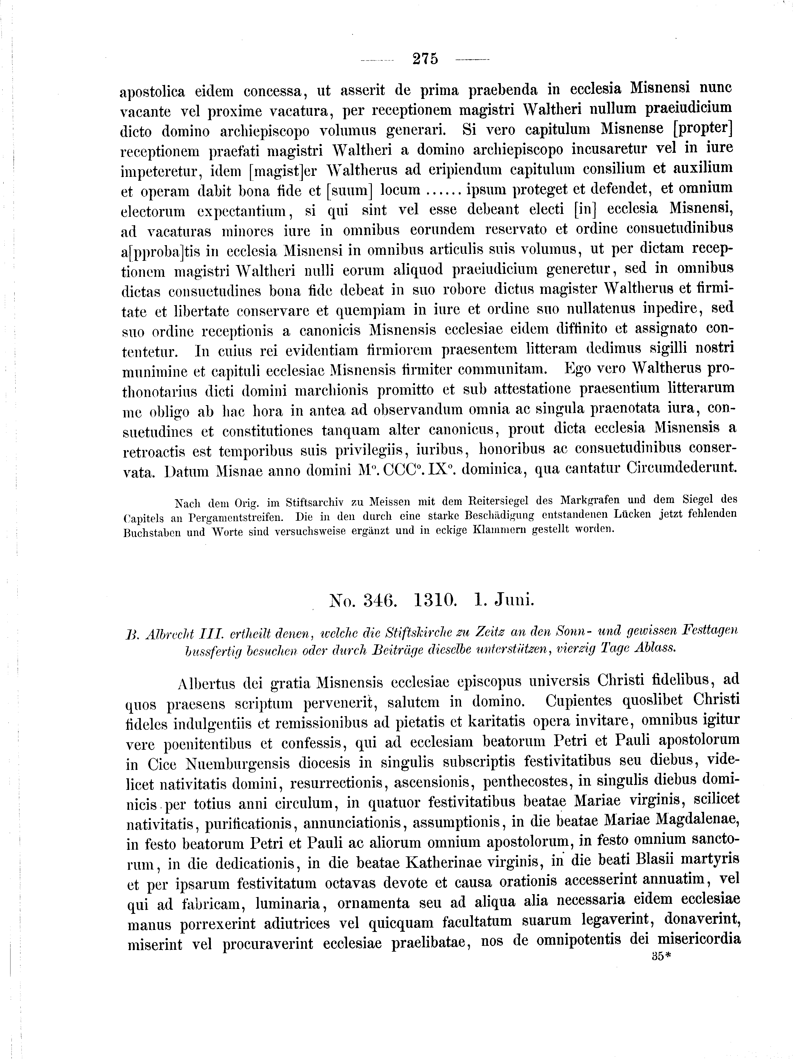 Historische Urkunde Seite 275 aus Band cds2_01