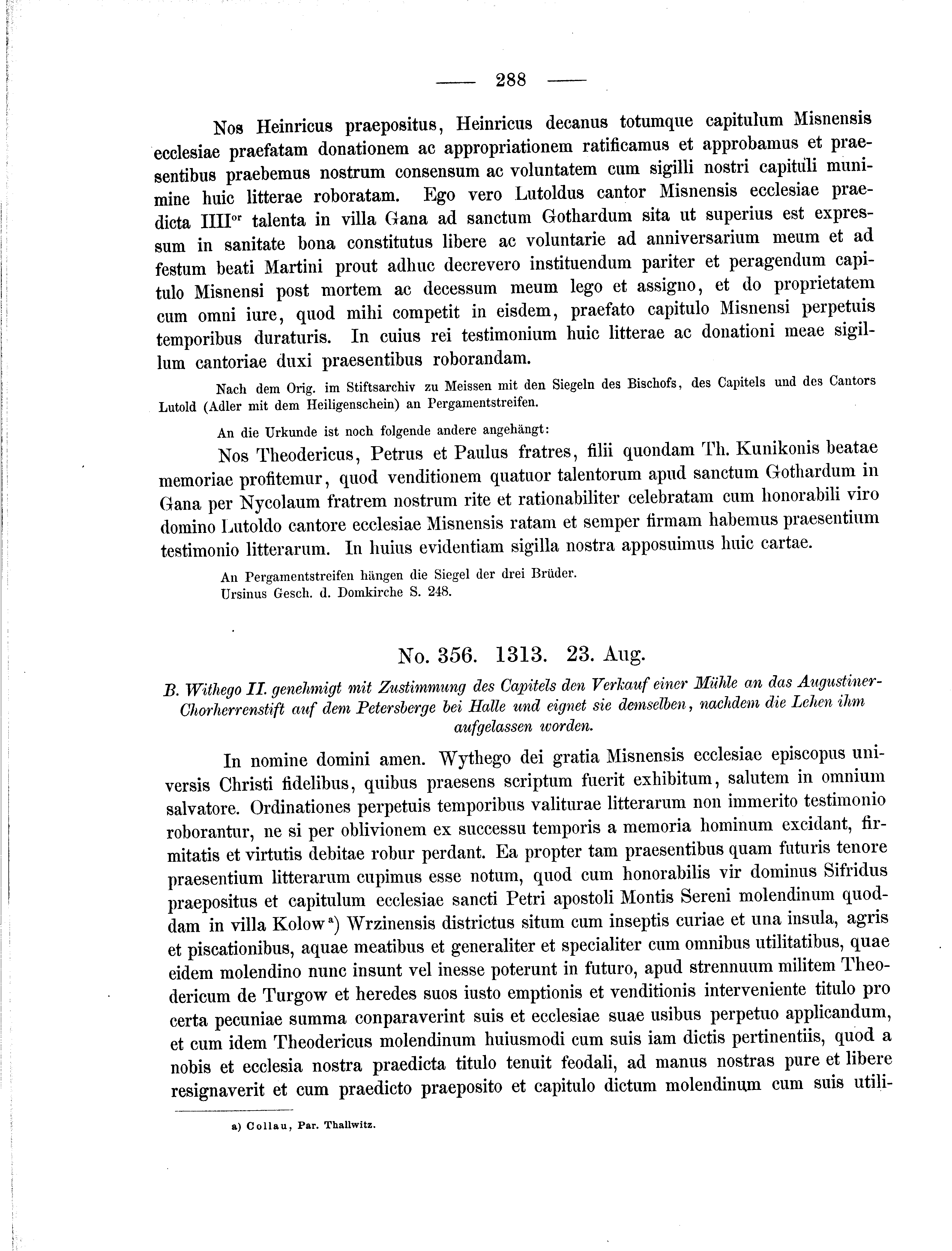 Historische Urkunde Seite 288 aus Band cds2_01