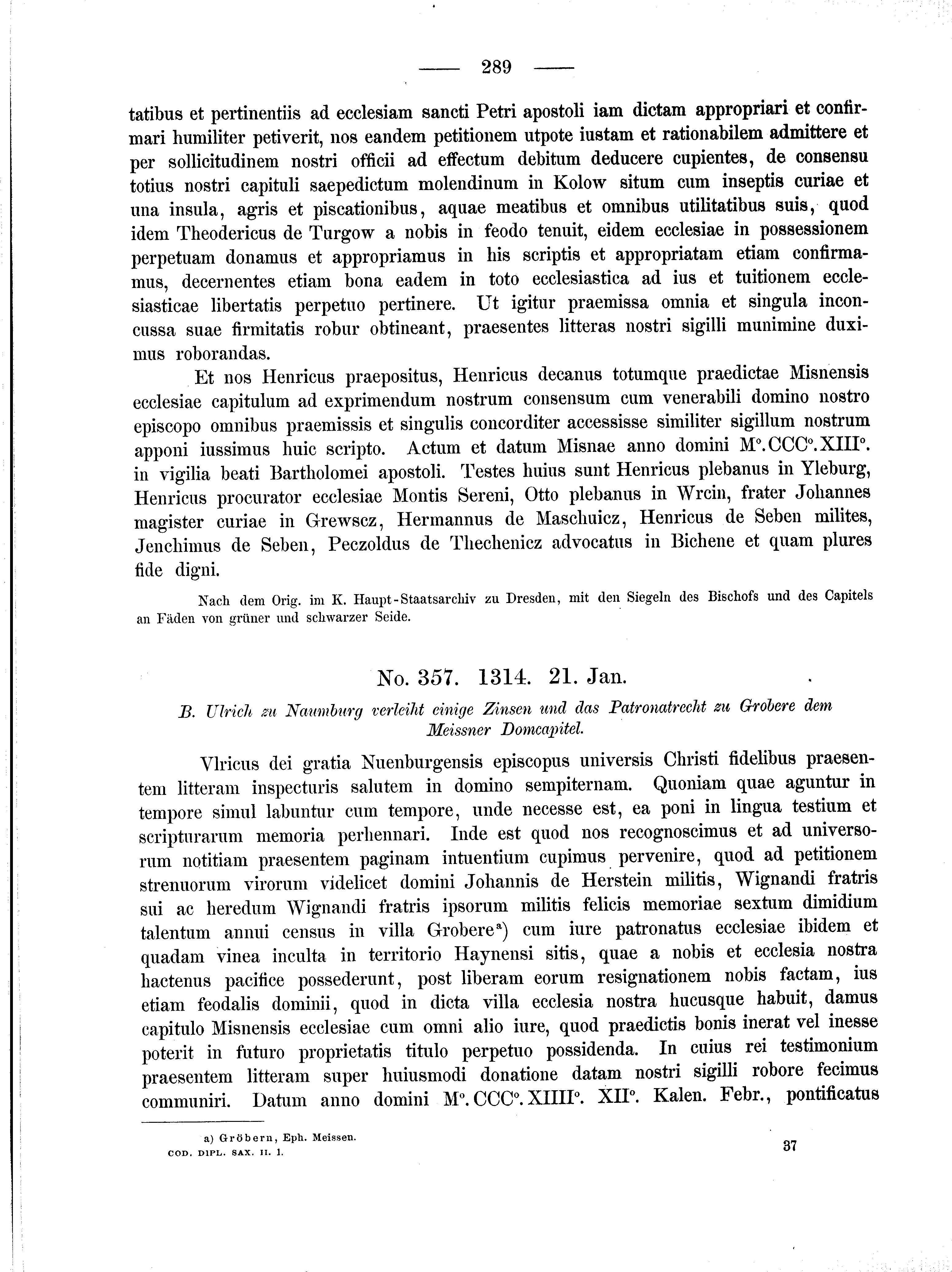 Historische Urkunde Seite 289 aus Band cds2_01