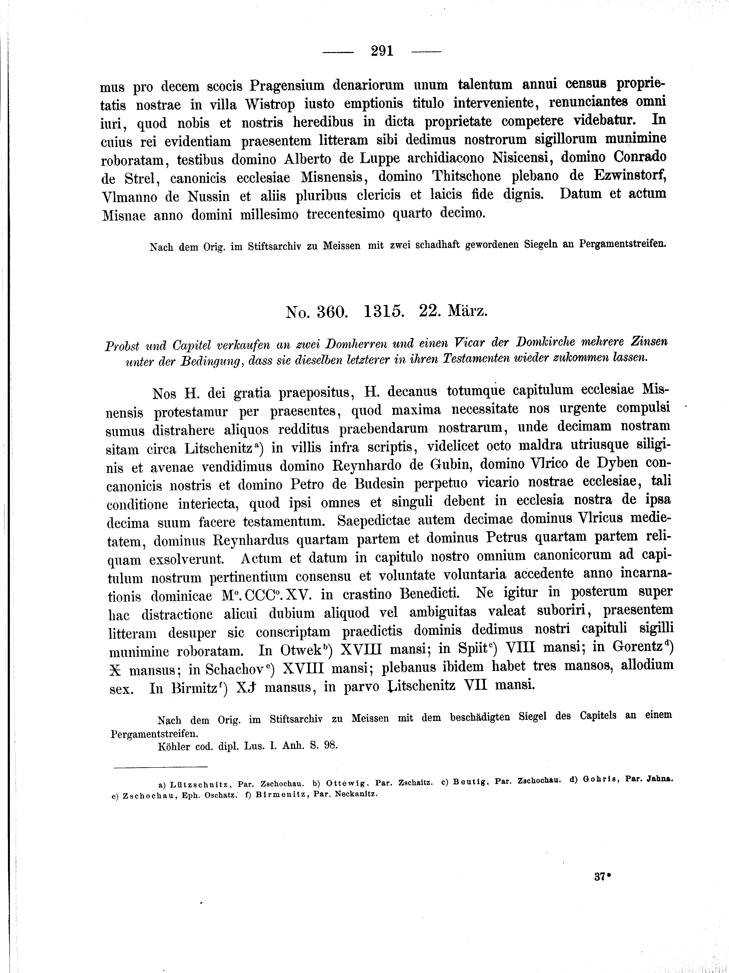 Historische Urkunde Seite 291 aus Band cds2_01