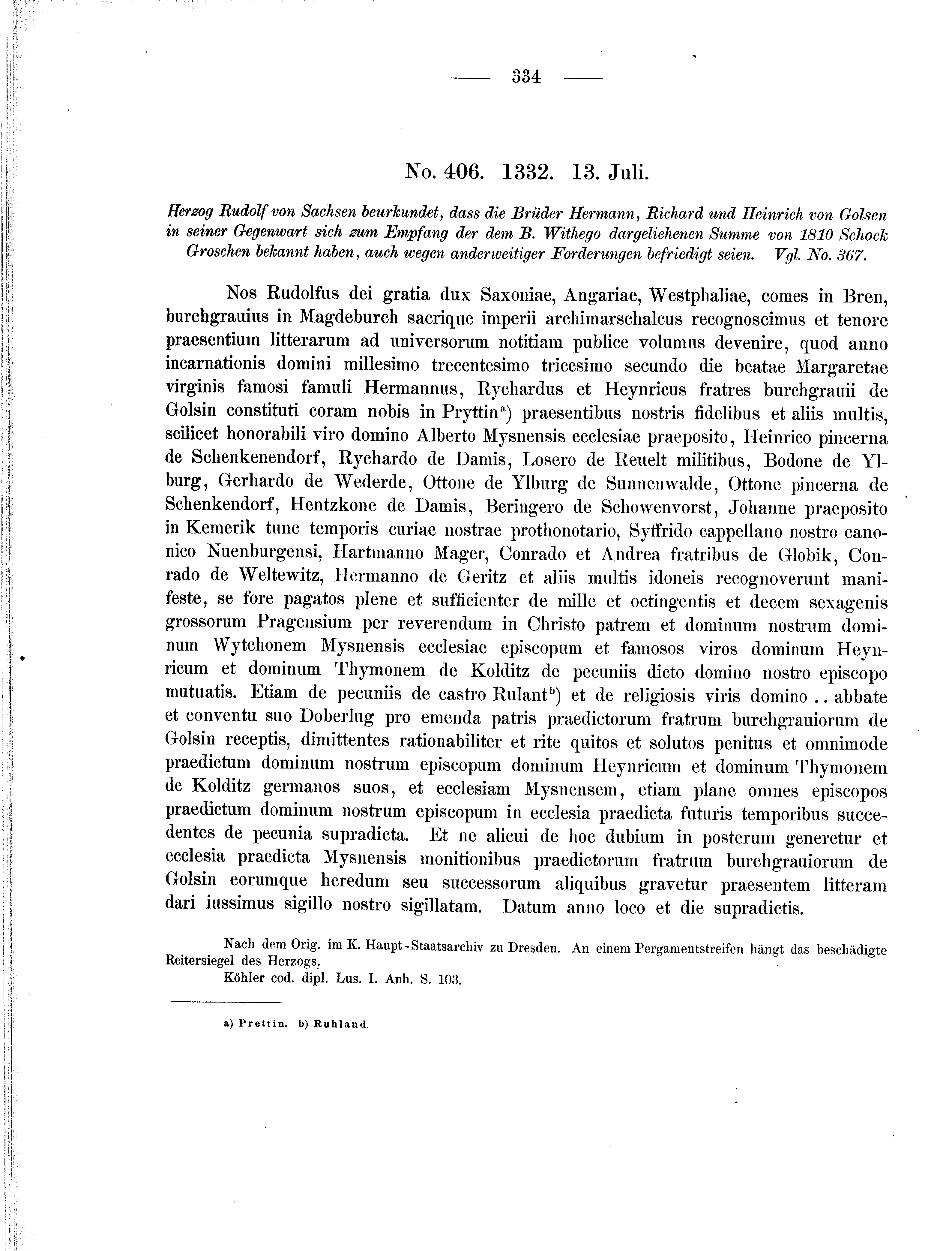 Historische Urkunde Seite 334 aus Band cds2_01