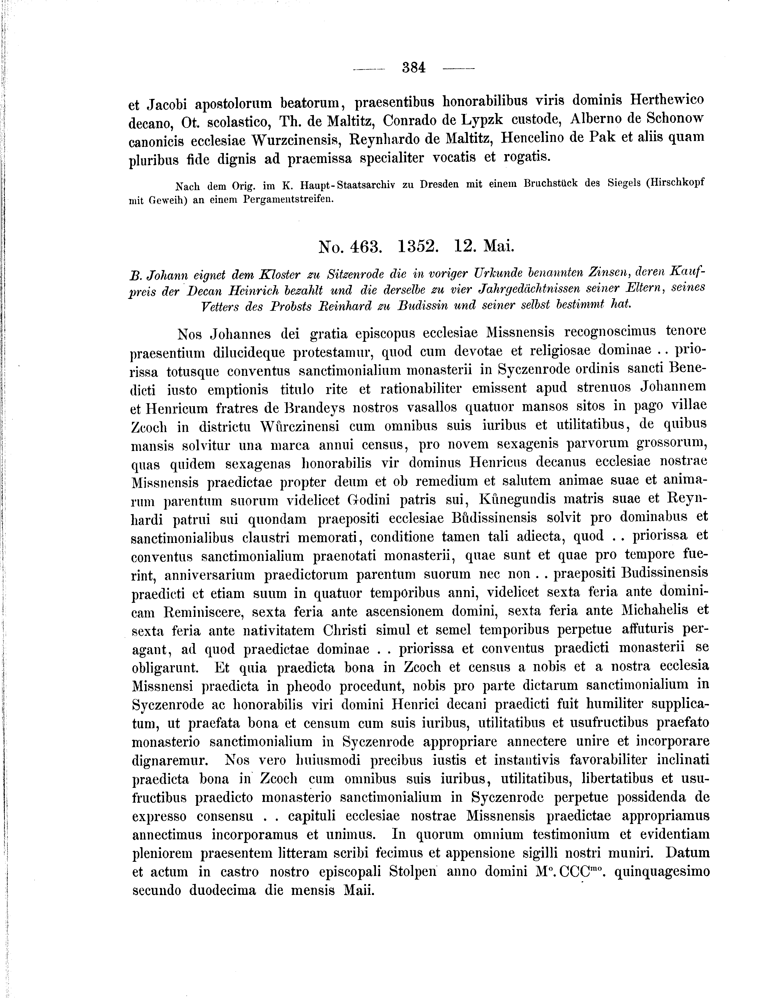 Historische Urkunde Seite 384 aus Band cds2_01