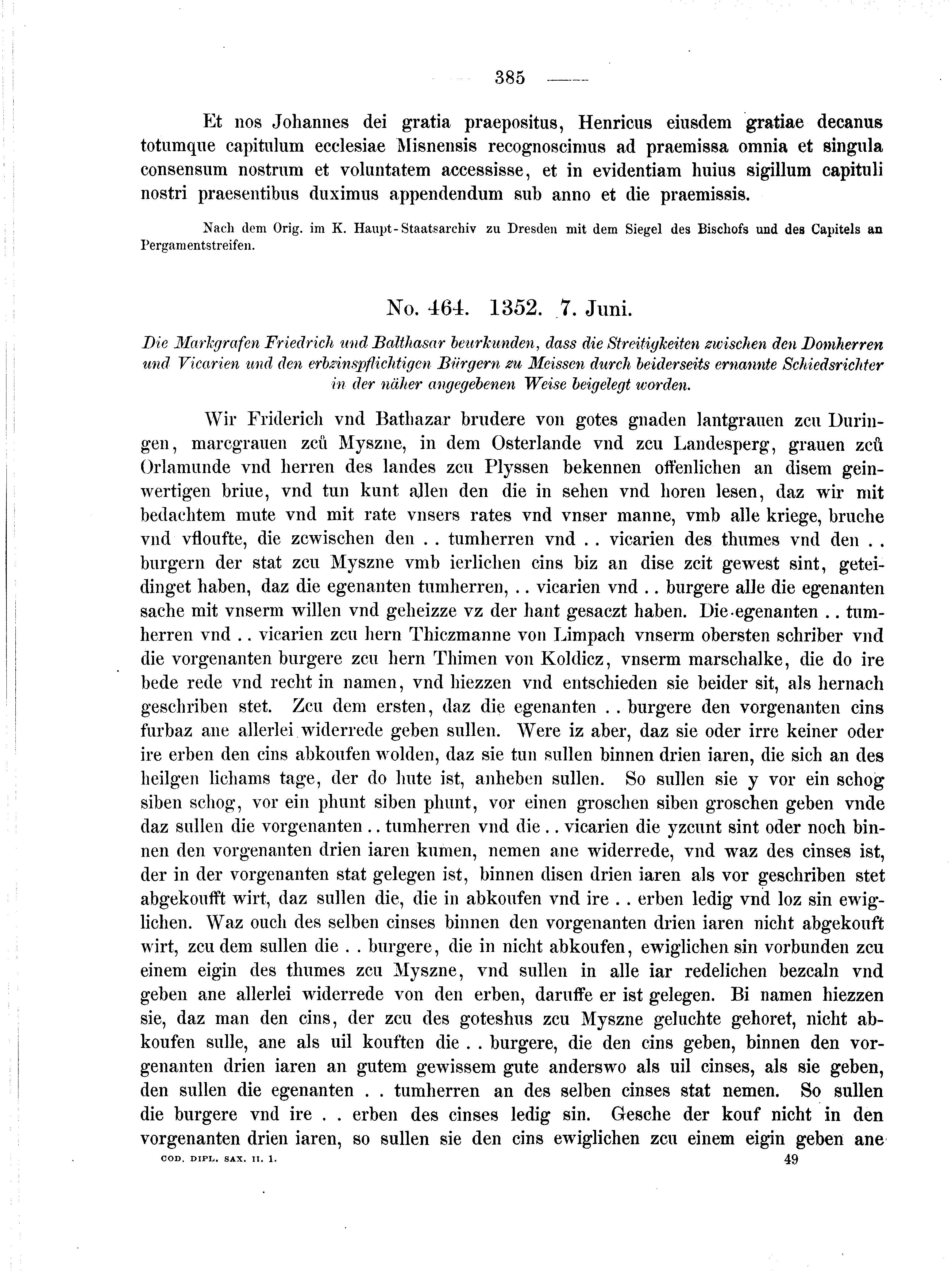 Historische Urkunde Seite 385 aus Band cds2_01