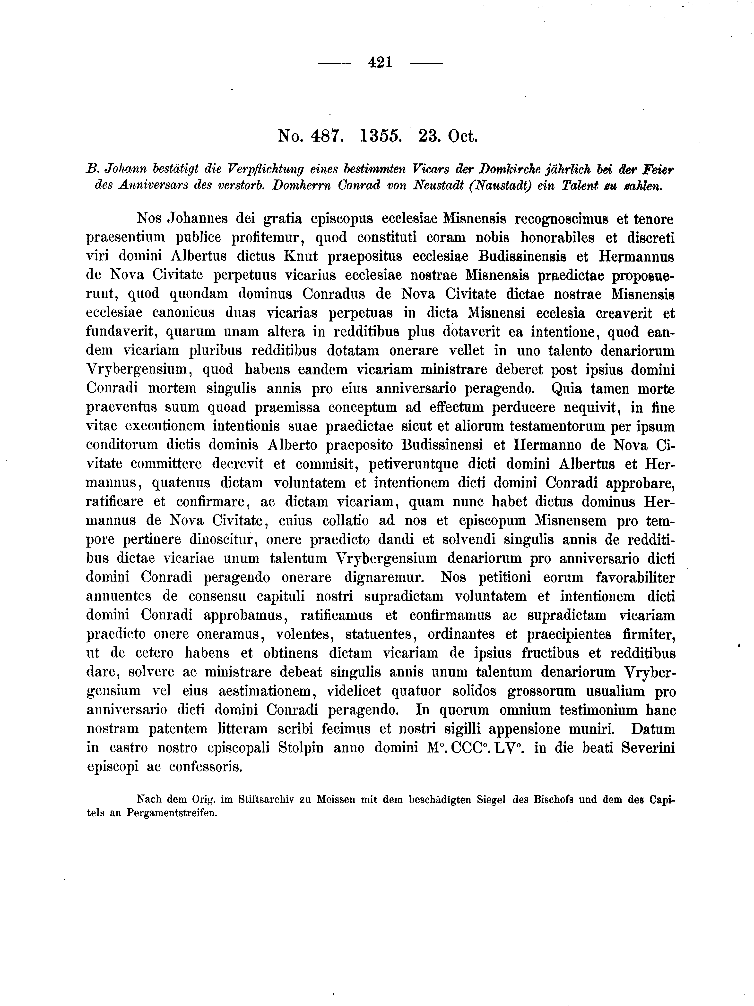 Historische Urkunde Seite 421 aus Band cds2_01