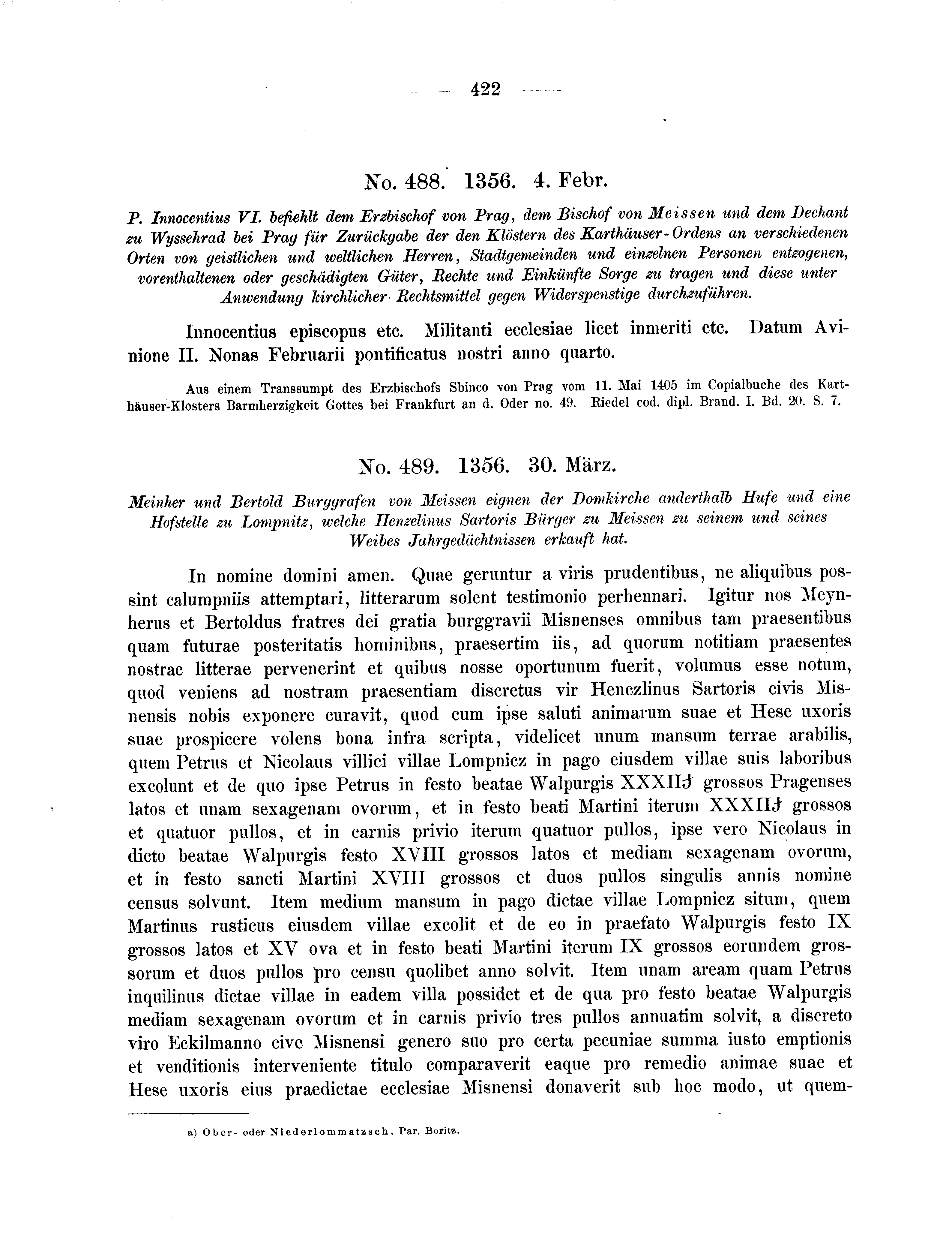 Historische Urkunde Seite 422 aus Band cds2_01