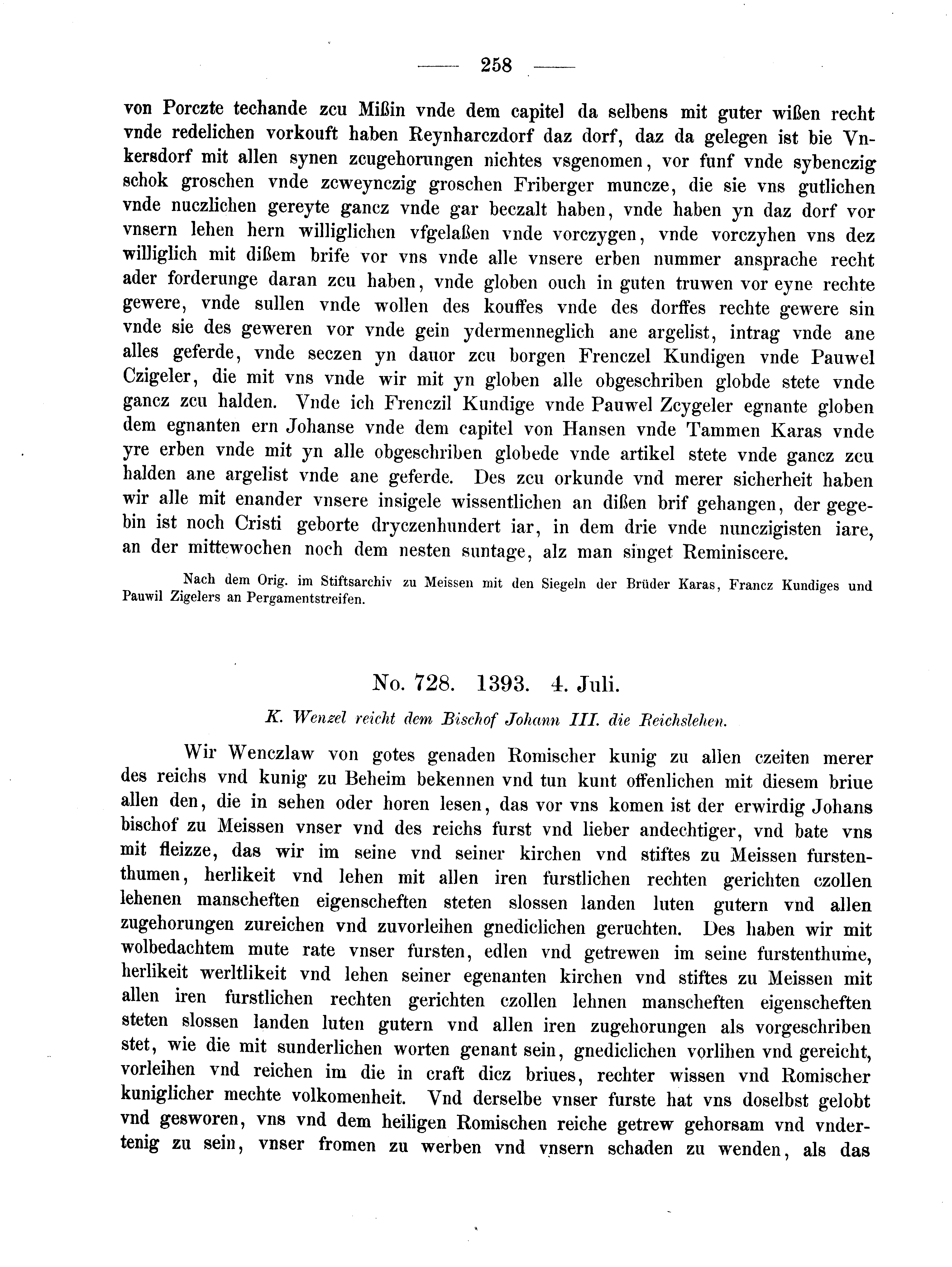 Historische Urkunde Seite 258 aus Band cds2_02