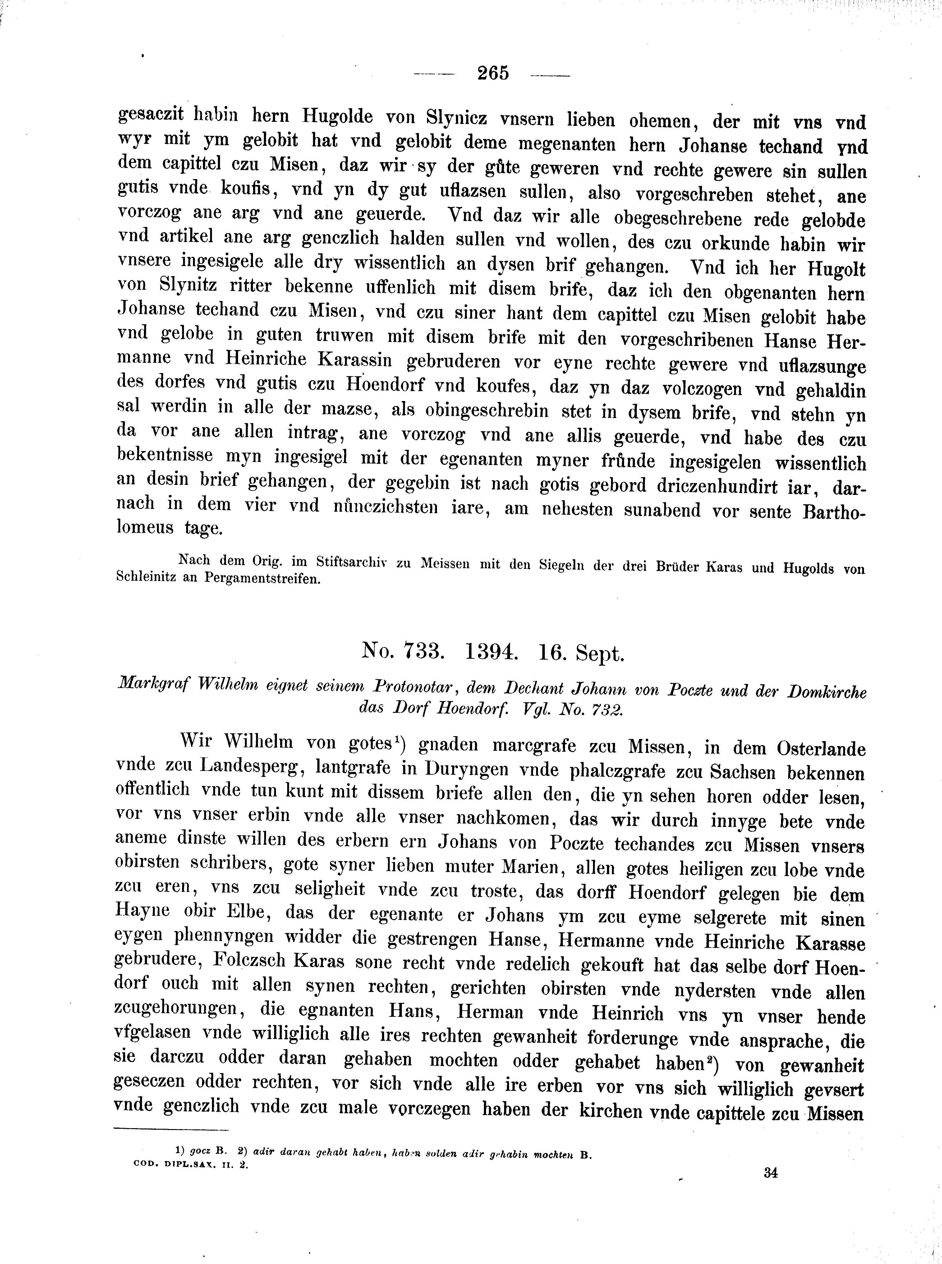 Historische Urkunde Seite 265 aus Band cds2_02