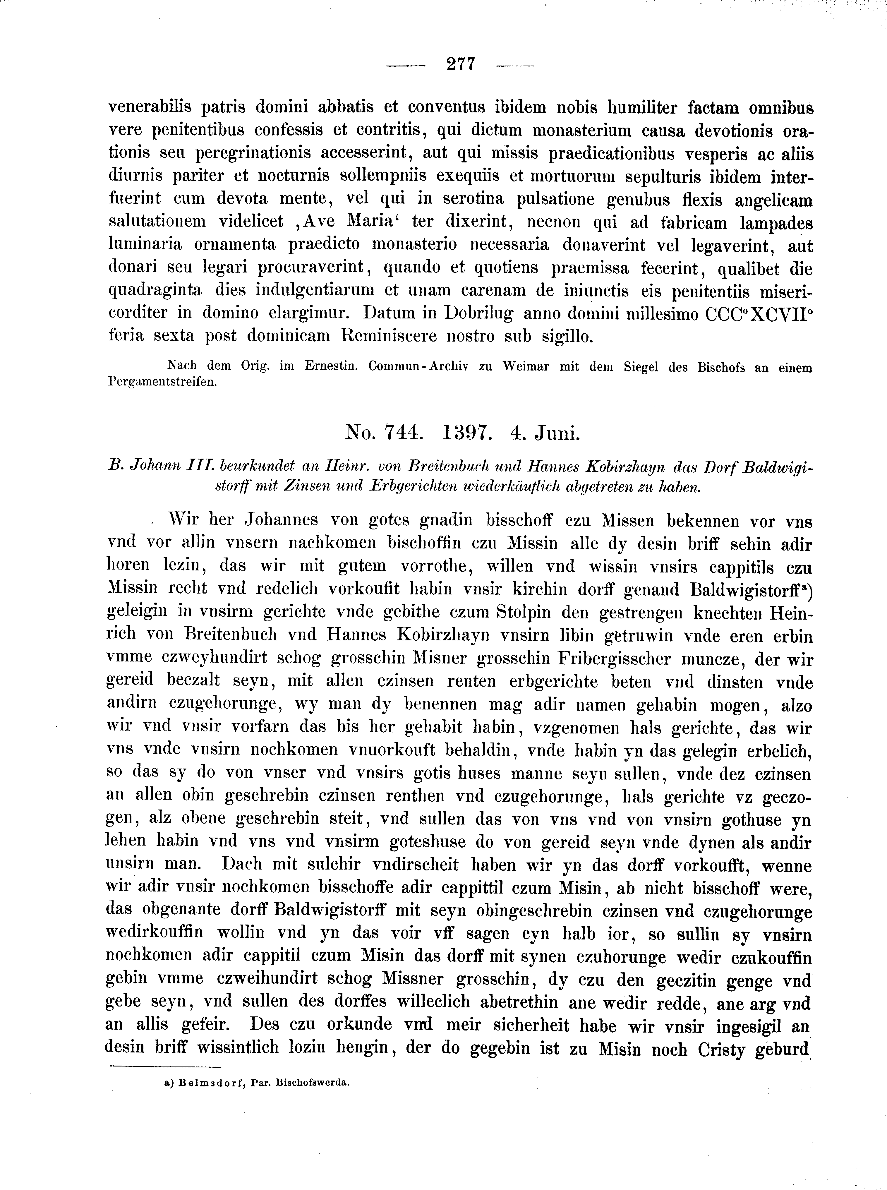 Historische Urkunde Seite 277 aus Band cds2_02