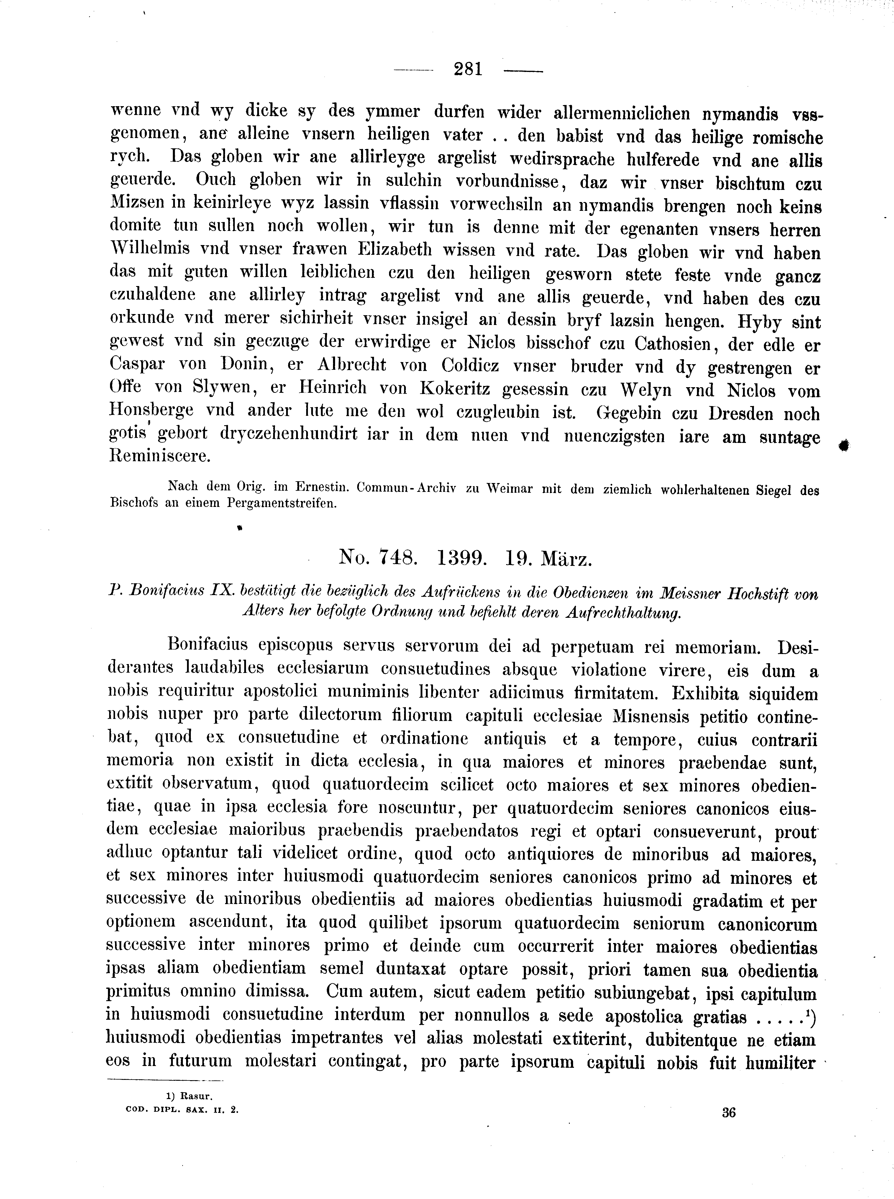 Historische Urkunde Seite 281 aus Band cds2_02