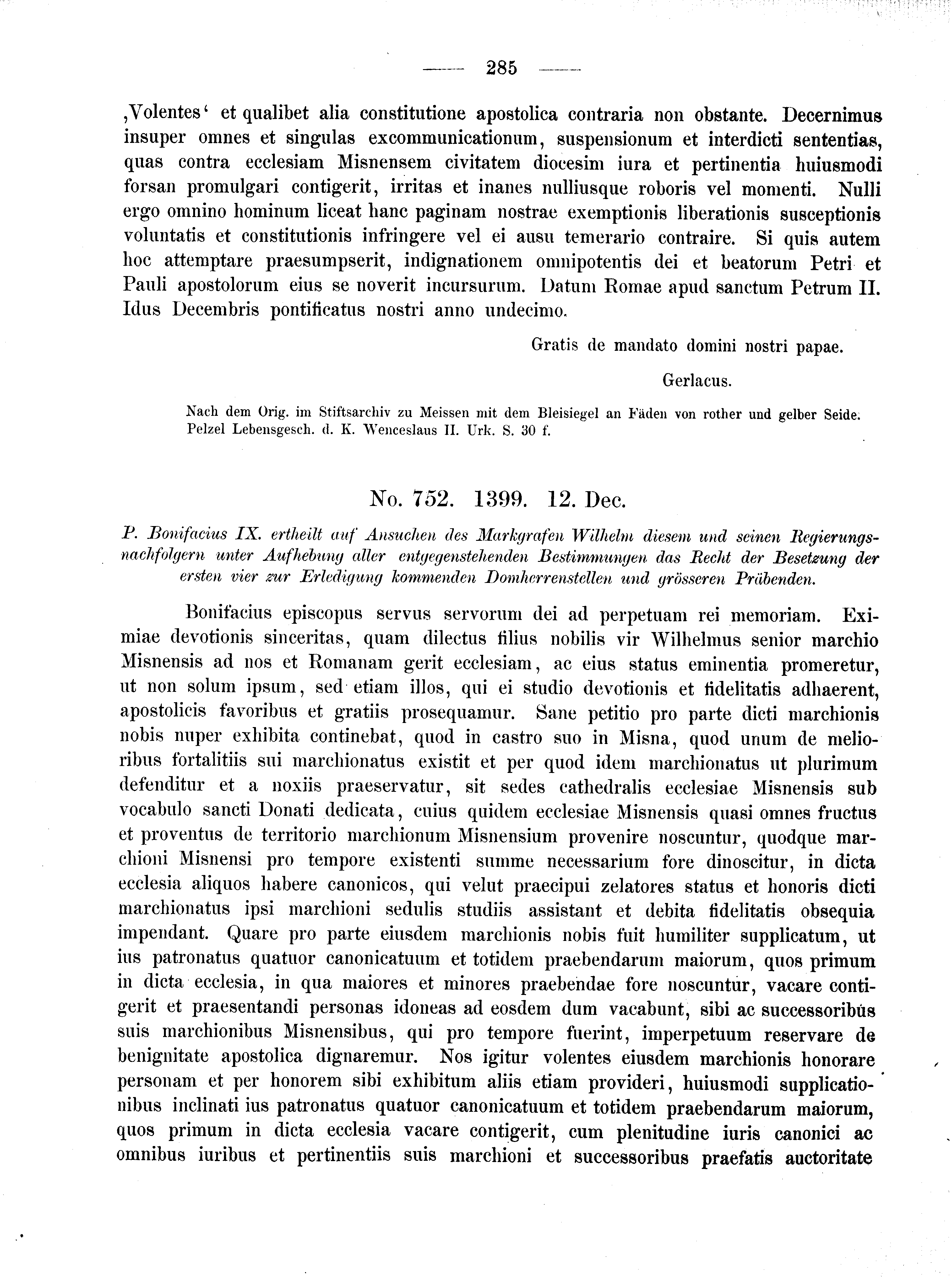 Historische Urkunde Seite 285 aus Band cds2_02