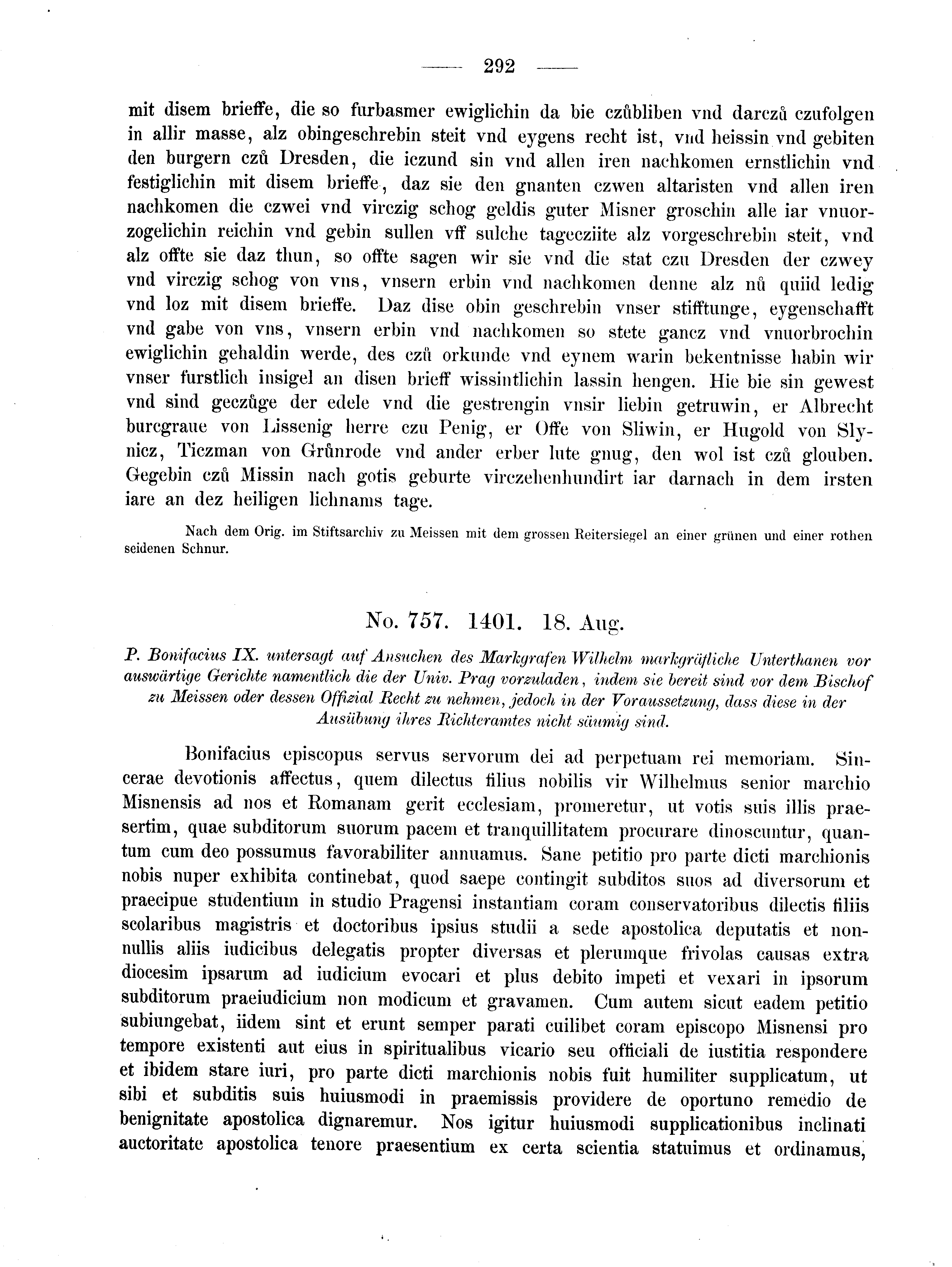 Historische Urkunde Seite 292 aus Band cds2_02