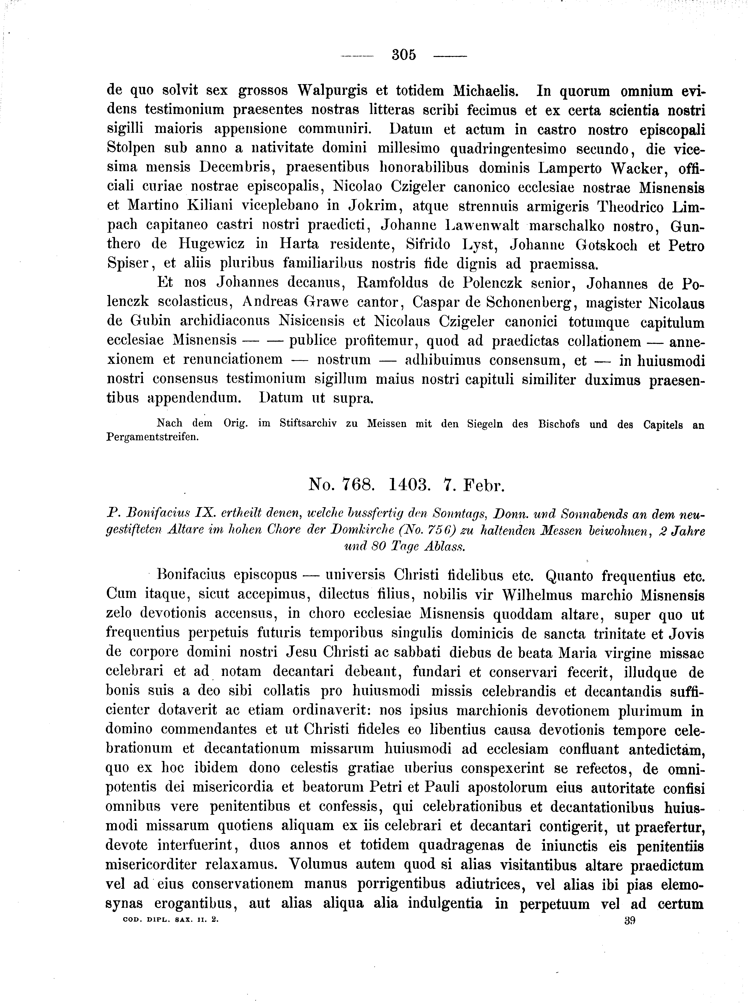 Historische Urkunde Seite 305 aus Band cds2_02