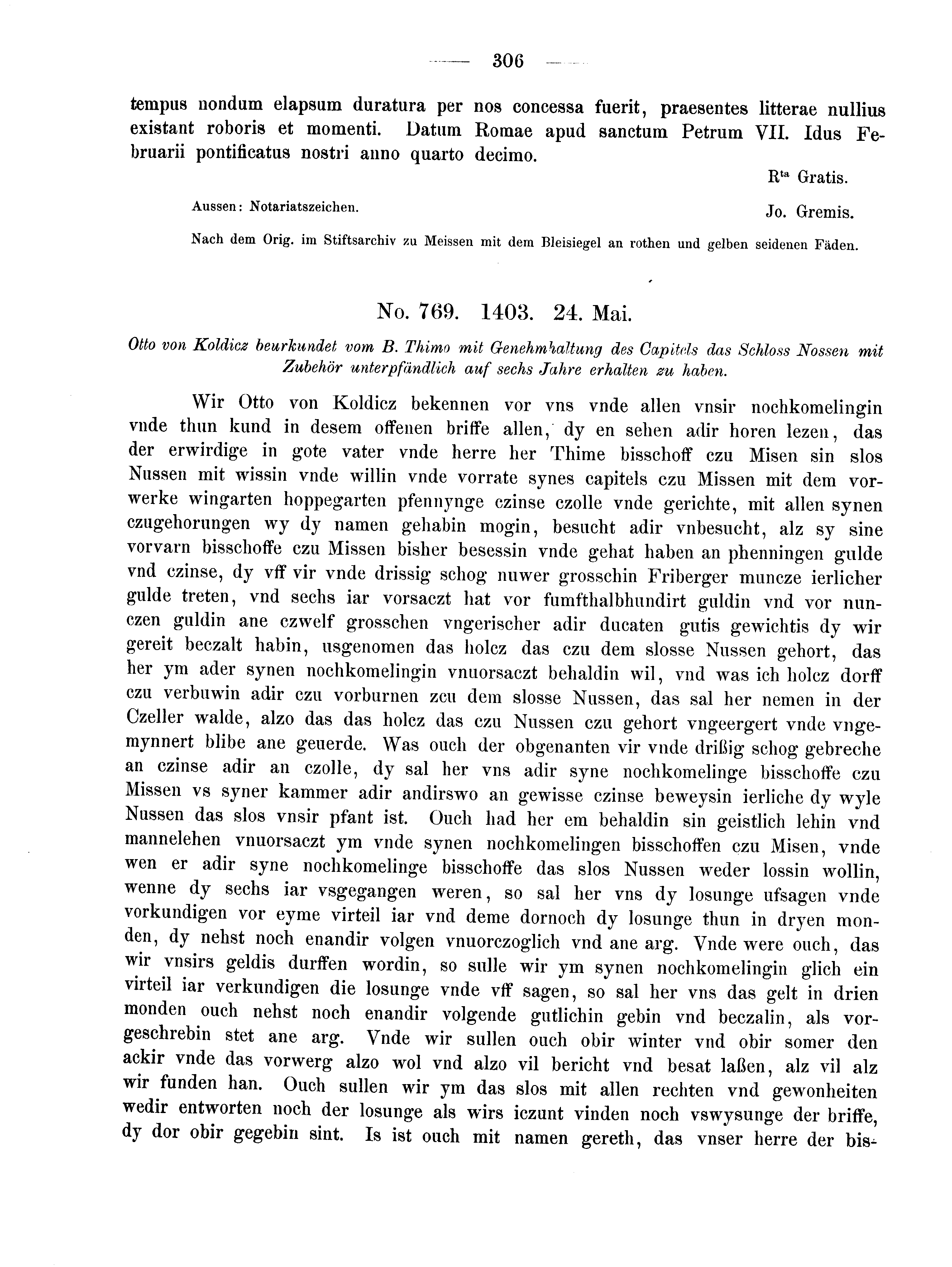 Historische Urkunde Seite 306 aus Band cds2_02