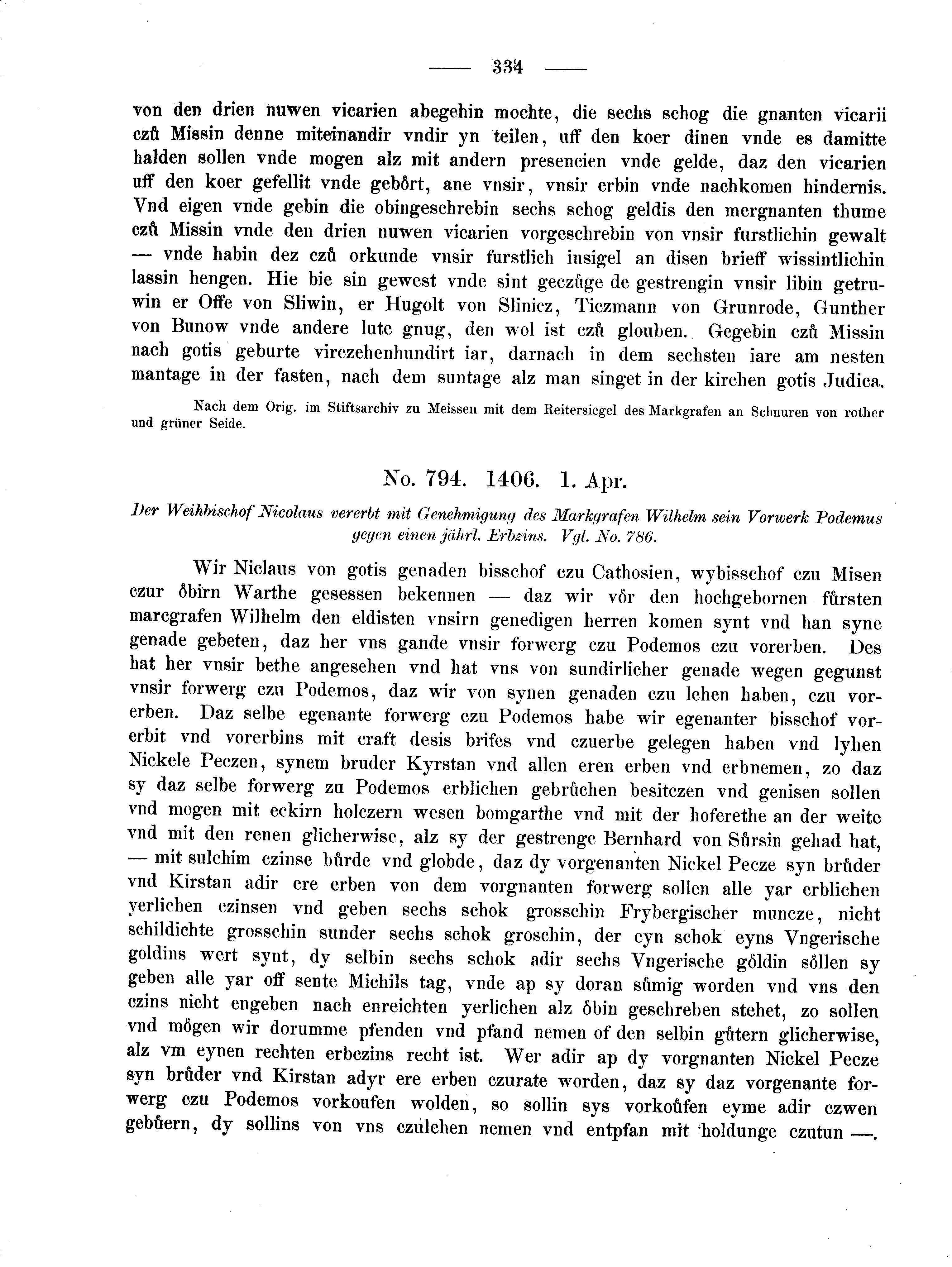 Historische Urkunde Seite 334 aus Band cds2_02