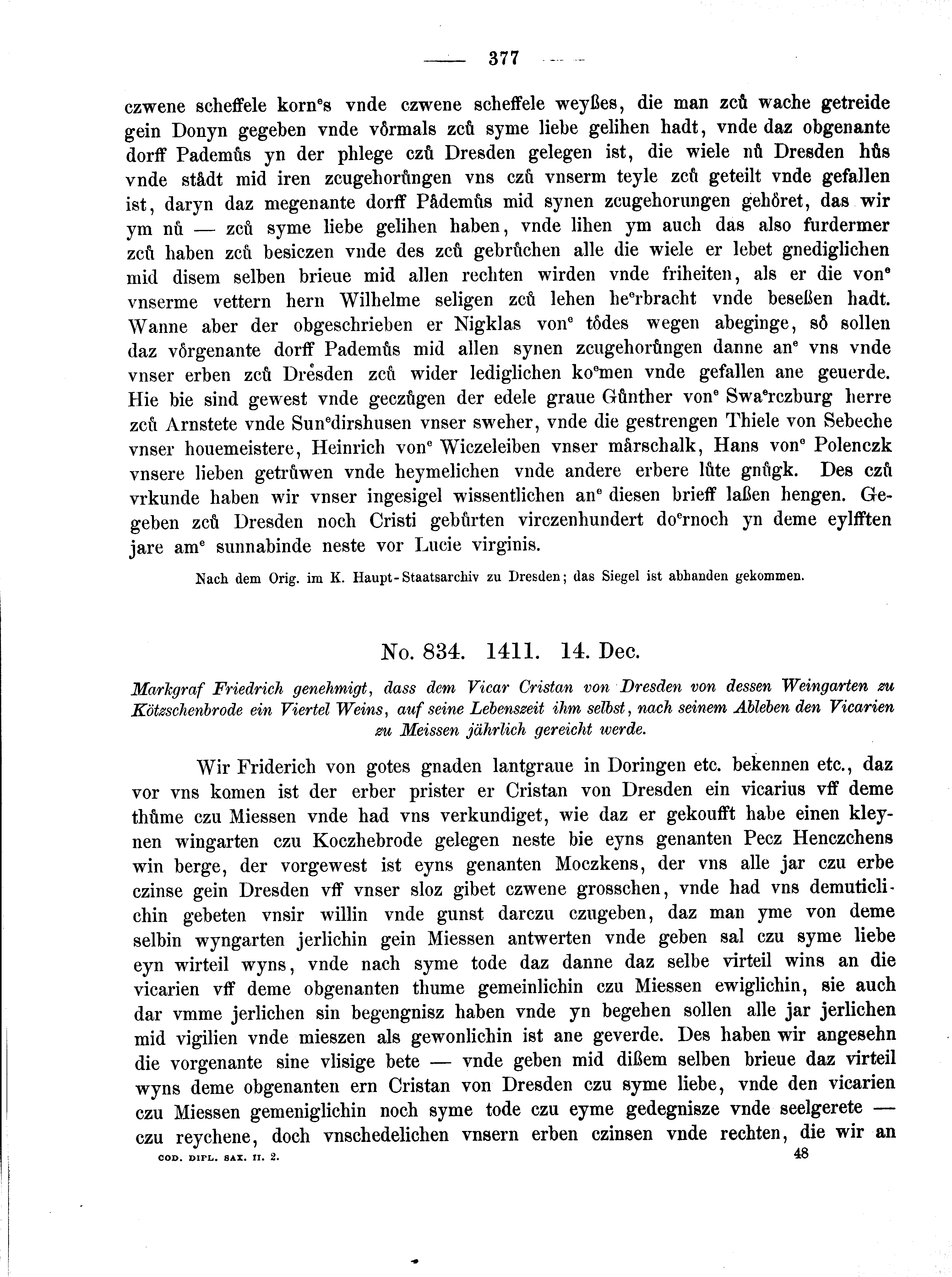 Historische Urkunde Seite 377 aus Band cds2_02