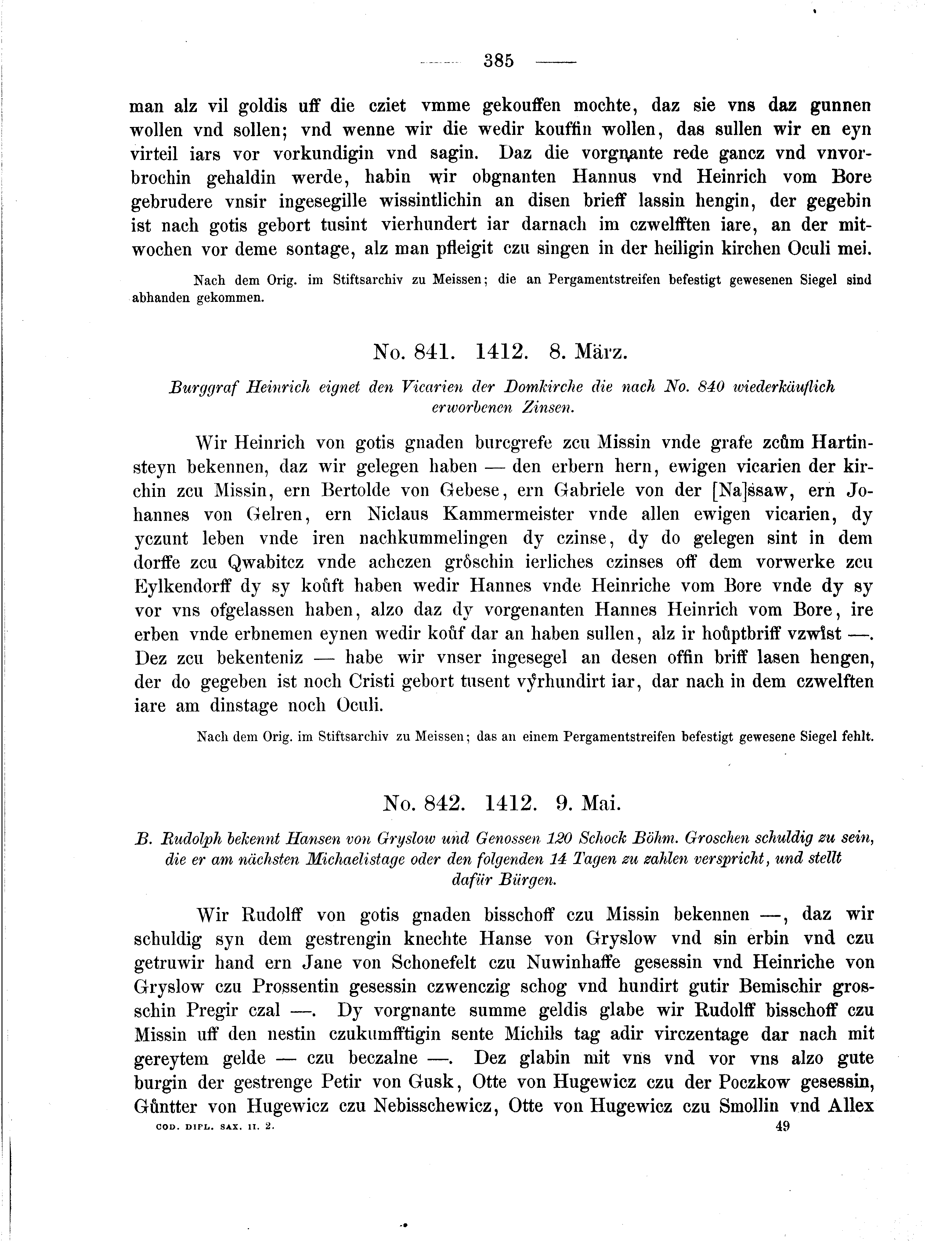 Historische Urkunde Seite 385 aus Band cds2_02